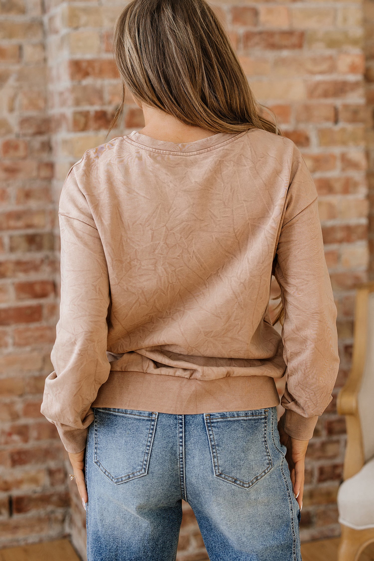 Mineral Red saved by grace Letter Embroidery Mineral Wash Loose Sweatshirt
