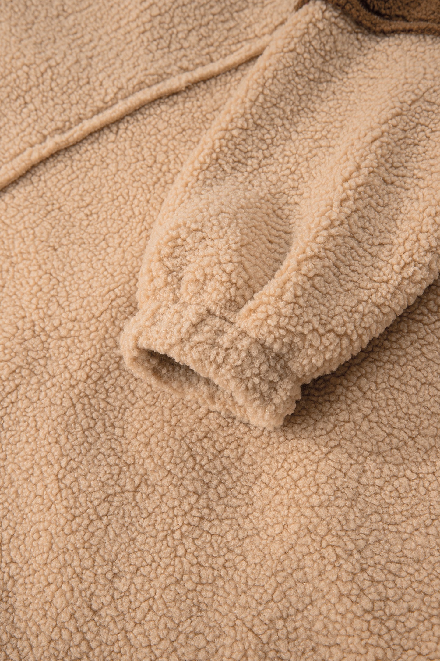 Straw Yellow 2-tone Color Block Patchwork Half Button Sherpa Sweatshirt