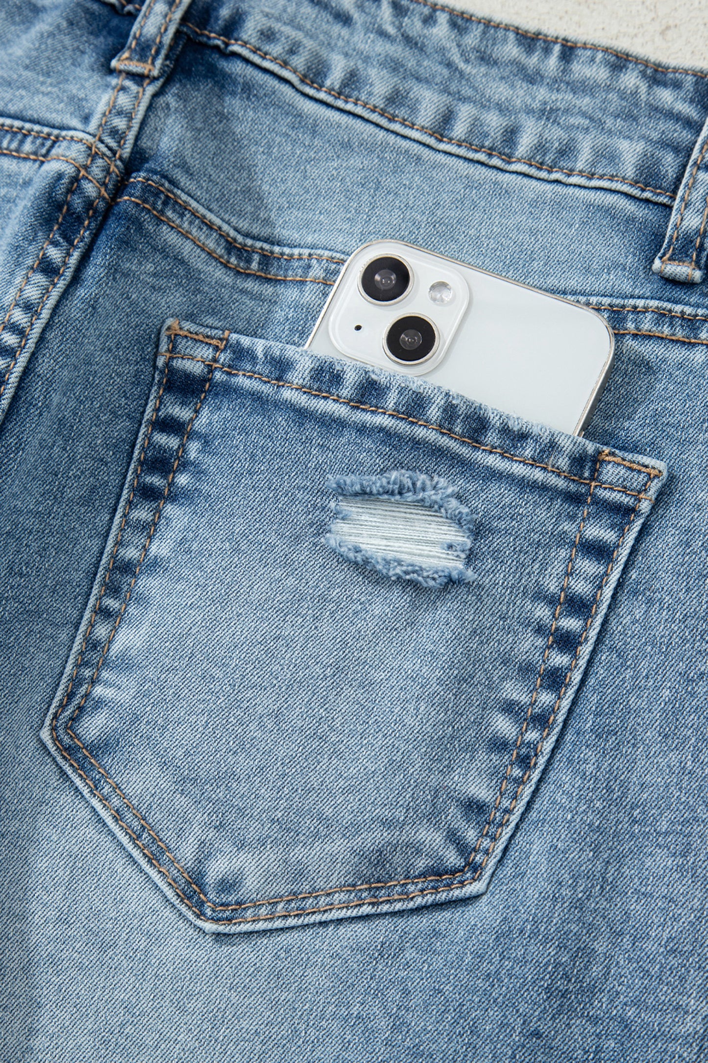 Myosotis Raw Hem Ripped Open Knee Fit Flare Jeans