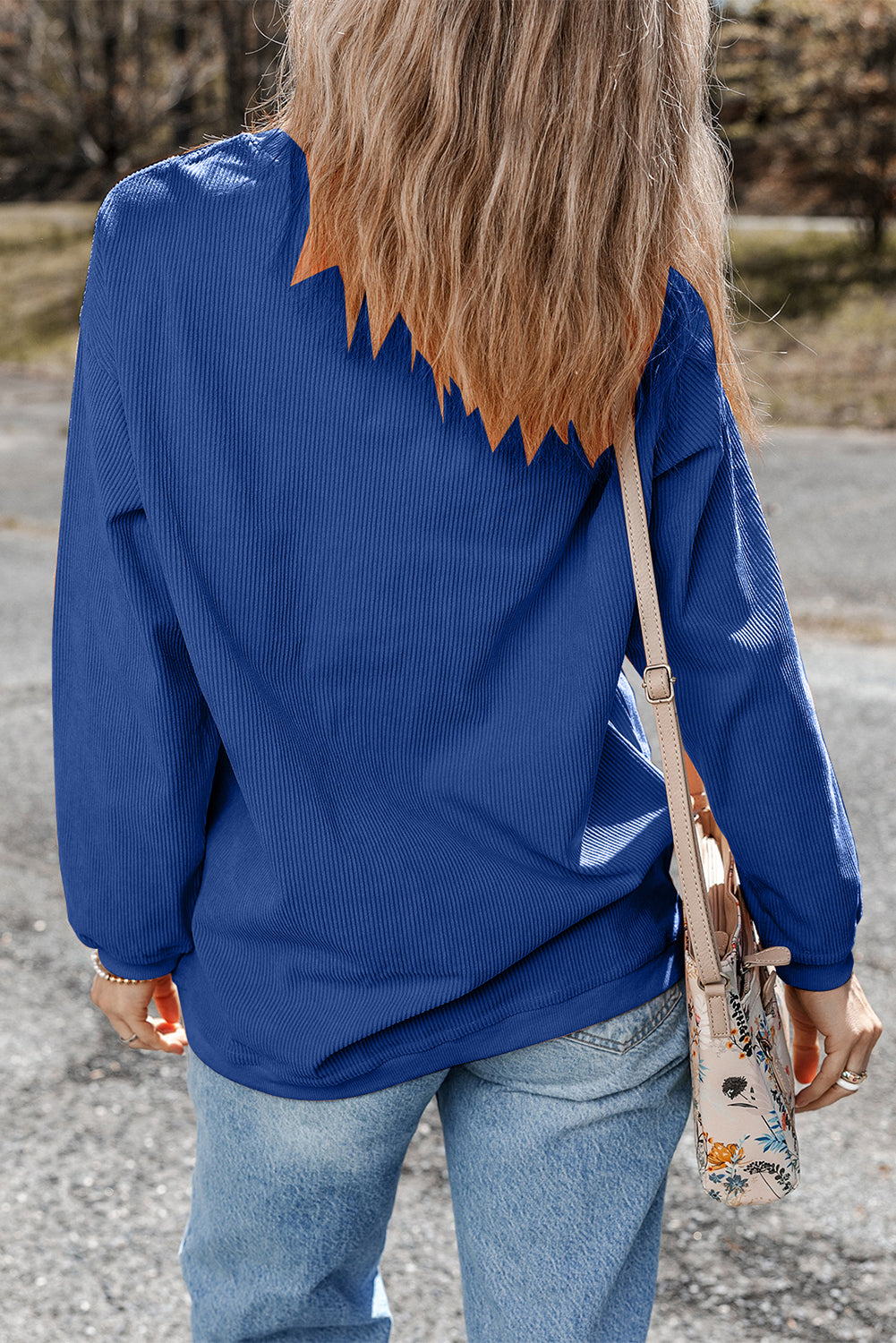 Apricot Rugby Game Day Embroidered Corduroy Sweatshirt