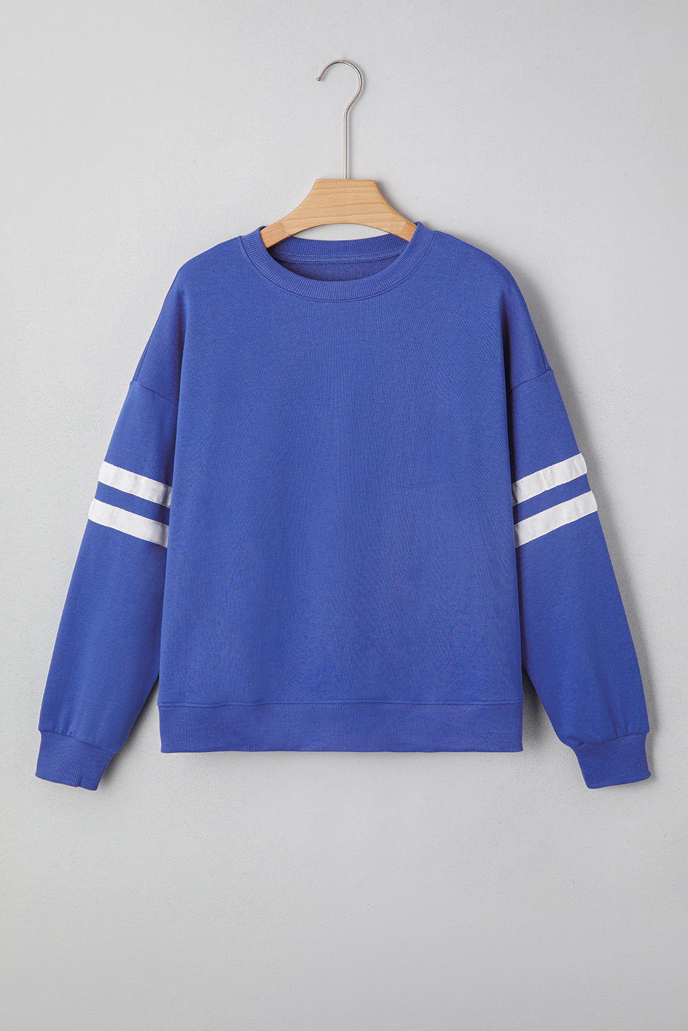 Navy Blue Varsity Striped Detail Drop Shoulder Oversized Sweatshirt