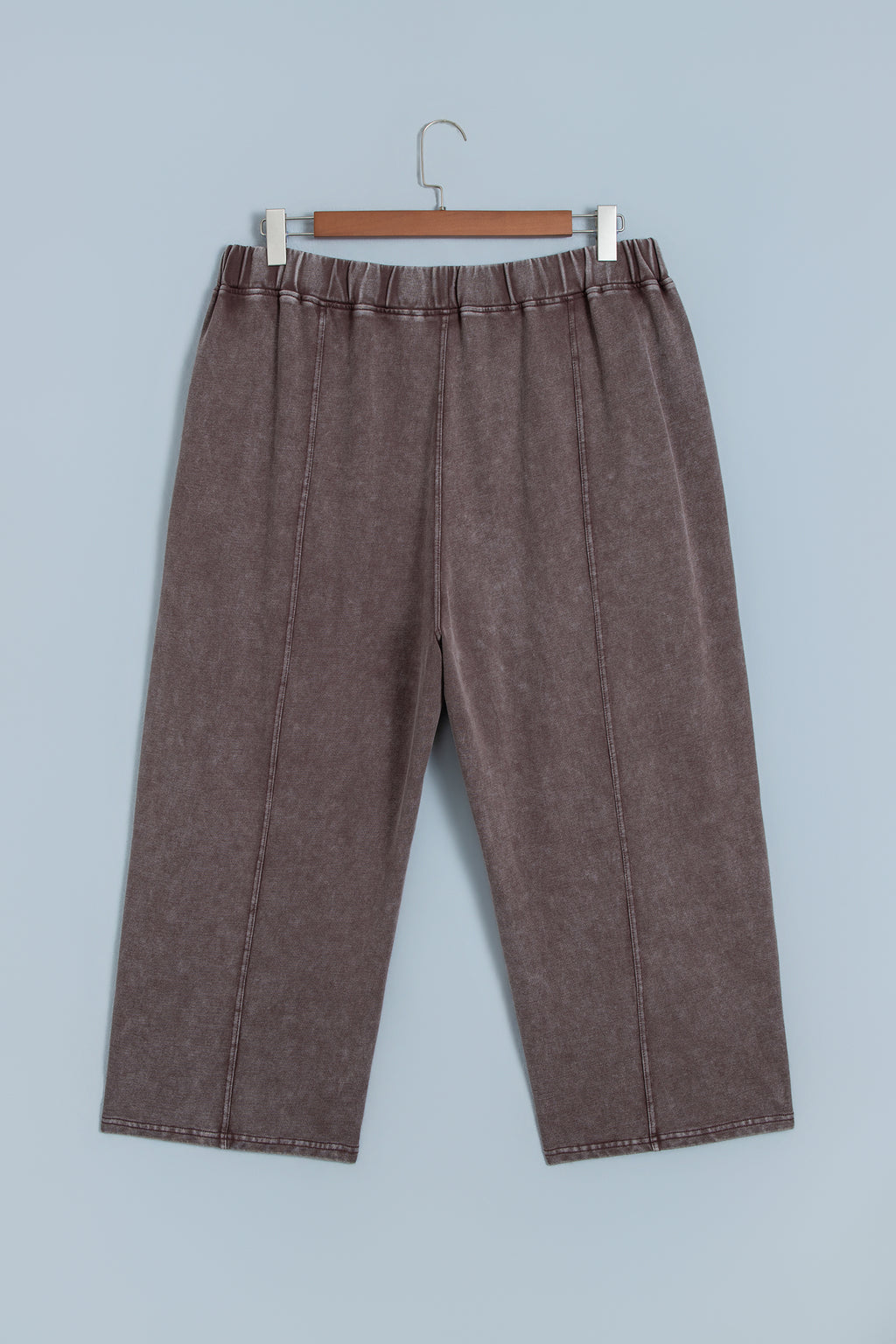 Coffee Mineral Wash Elastic Waistband Plus Size Barrel Pants