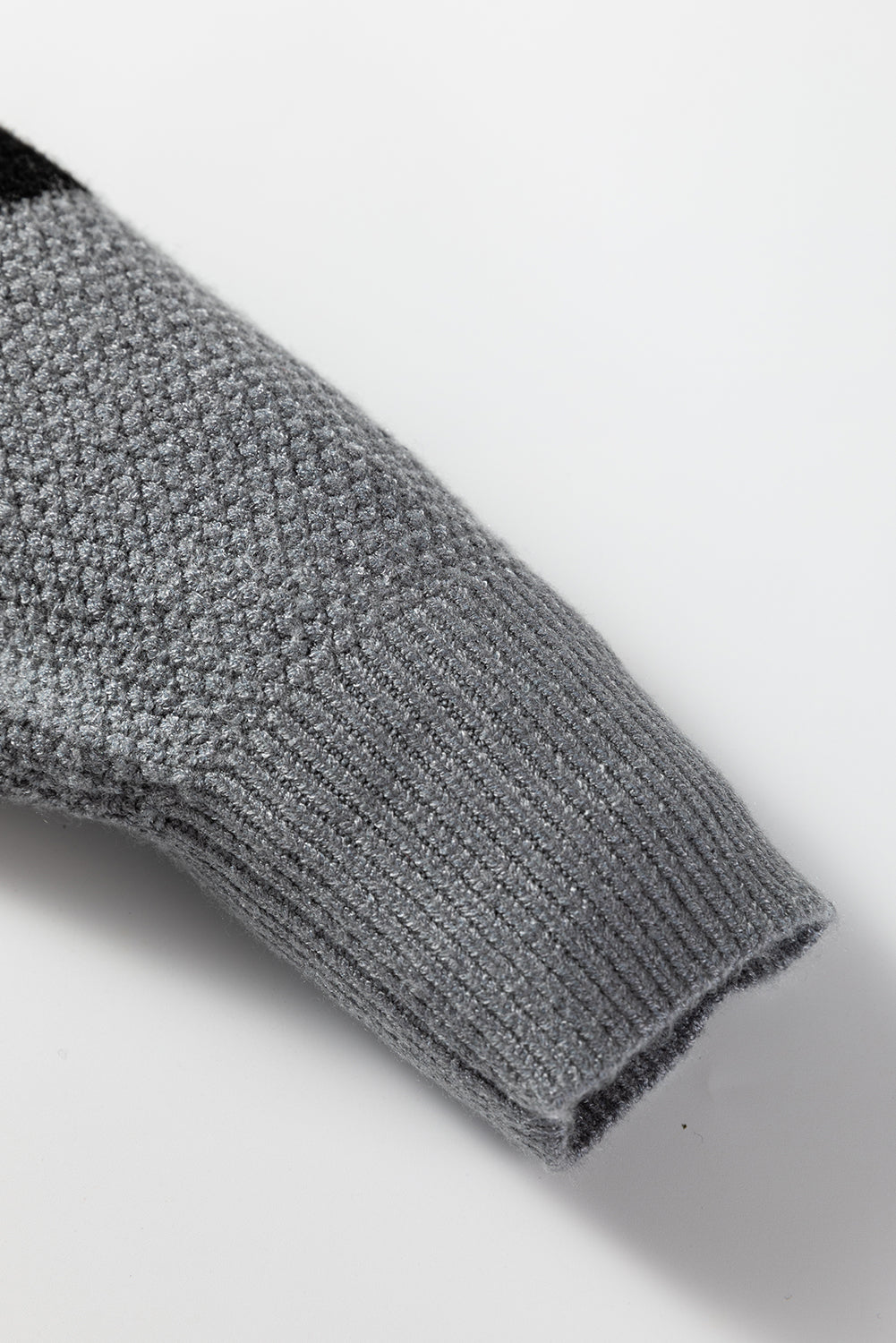 Medium Grey Color Block Knit Striped Sleeve Detail Casual Sweater