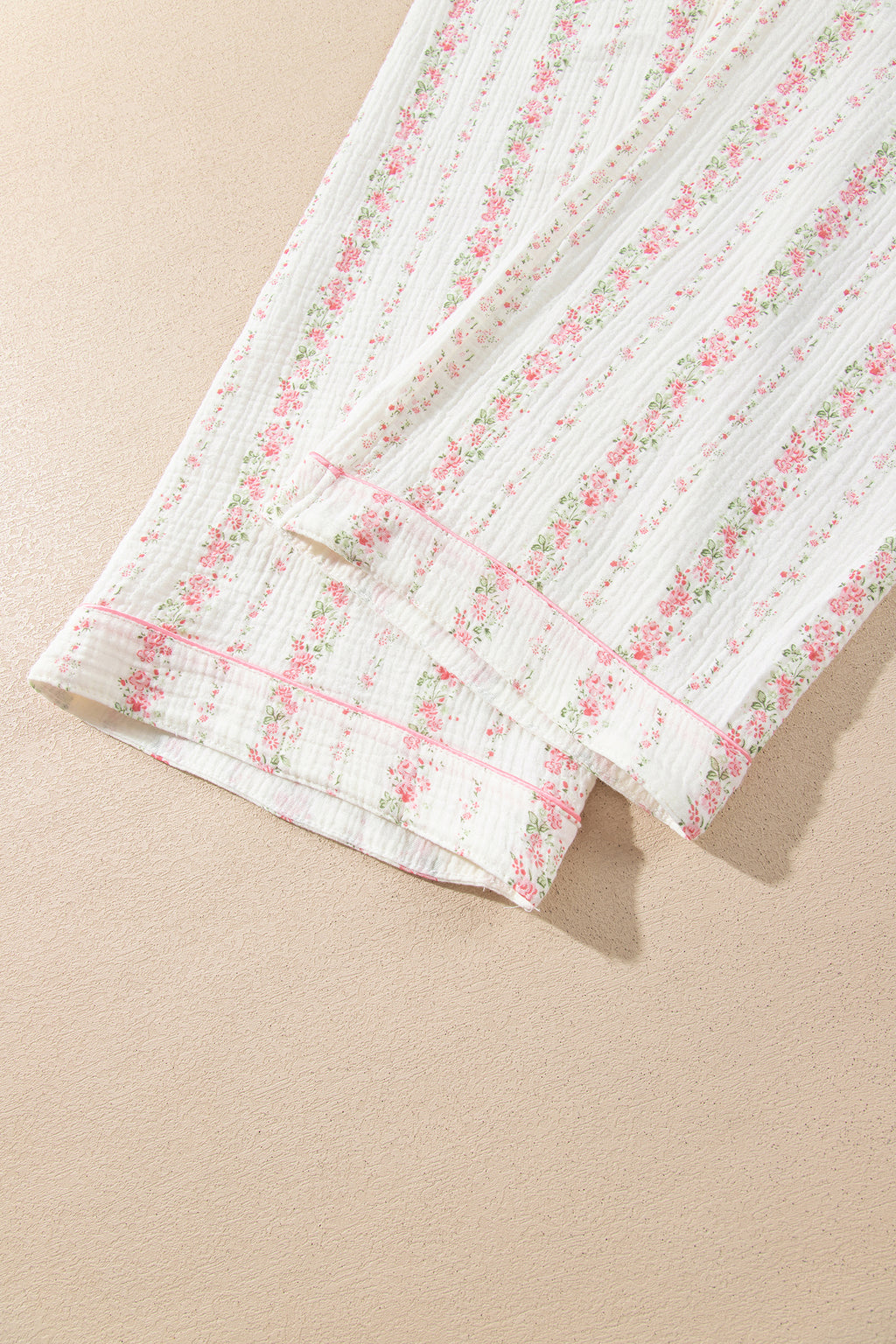 Pink Floral Print Long Sleeve Button Front Shirt Pajama Pant Set