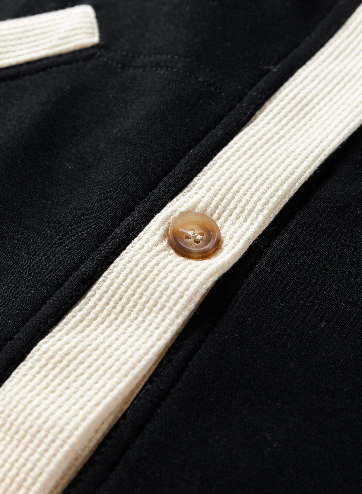 Light French Beige Waffle Contrast Knit Color Block Patchwork Button Front Oversize Hoodie