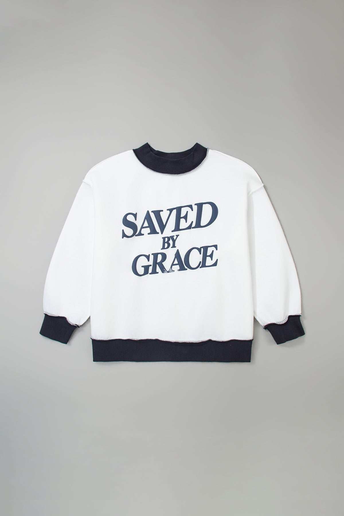 Beige SAVED BY GRACE Letter Print Color Block Mock Neck Plus Size Sweatshirt