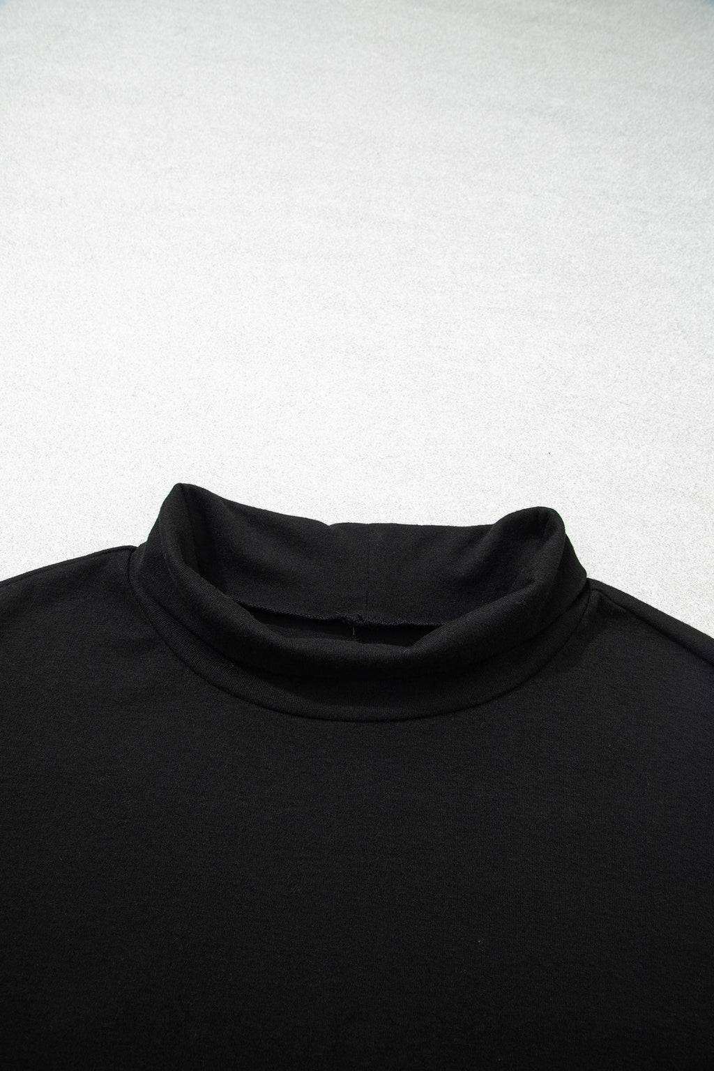 Black High Neck Long Sleeve Top