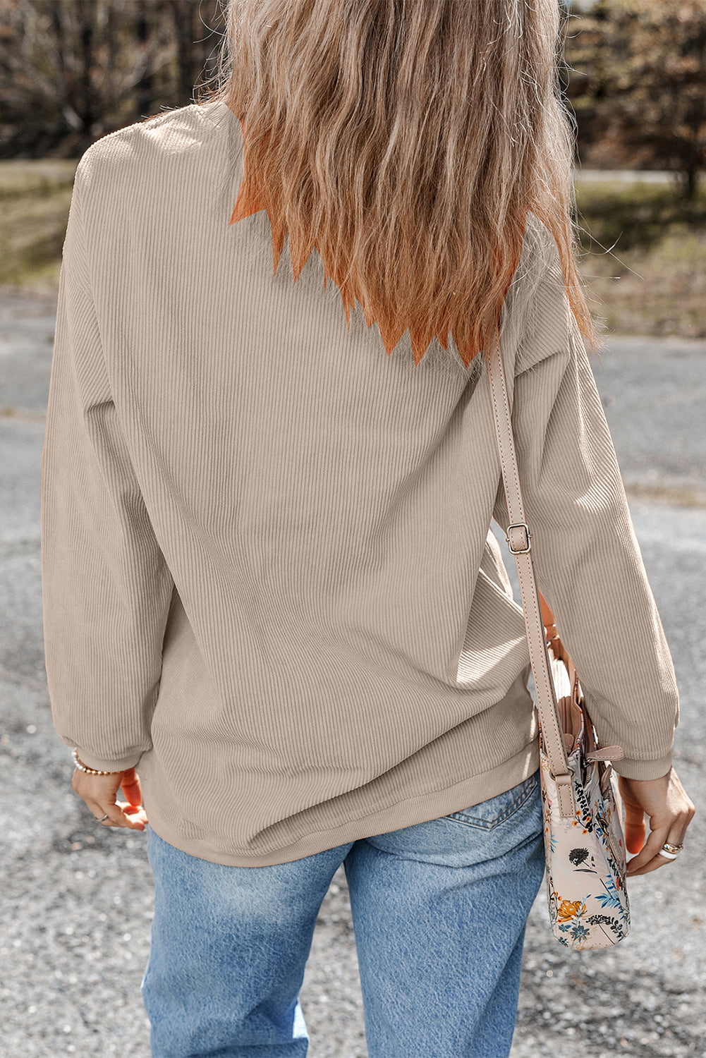 Strawberry Pink Ribbed Corduroy Oversized Sweatshirt