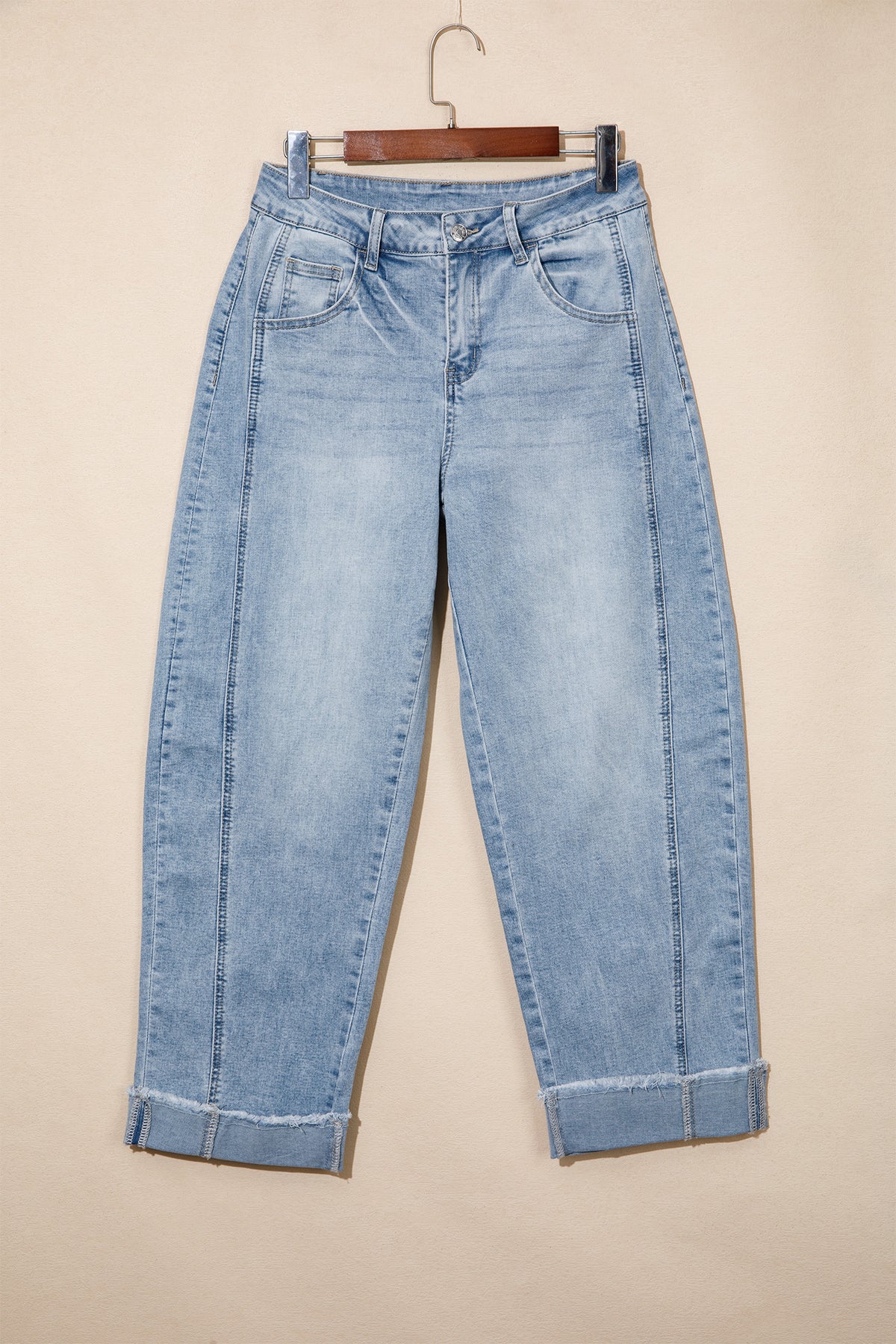 Myosotis Raw Hem Turnup Loose Ankle-length Jeans