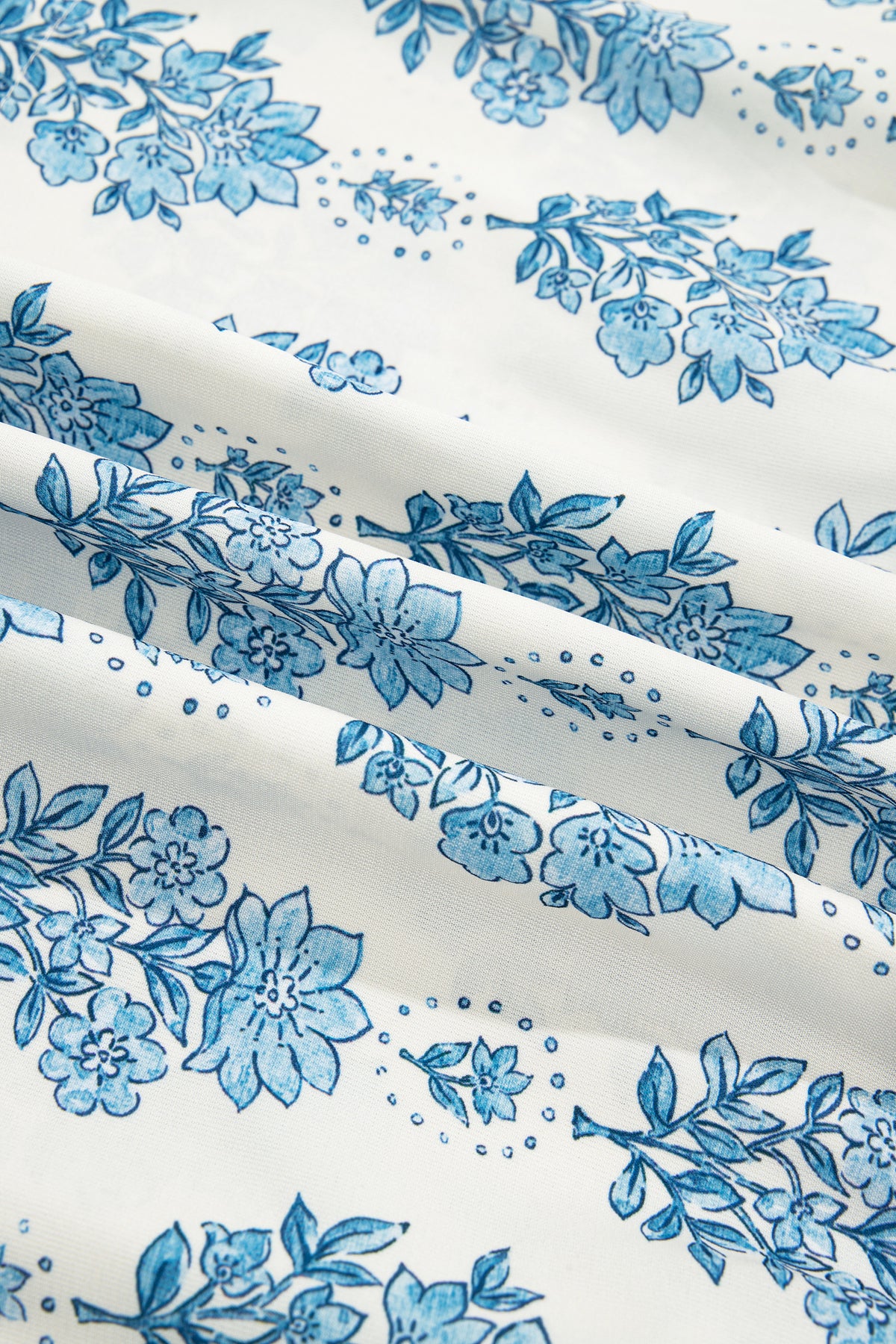 Sky Blue Floral Print Lace Patchwork Detail Wide Leg Pants
