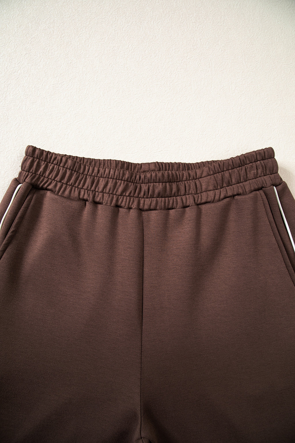 Coffee Sporty Piping Trim Mock Neck Pullover Relaxed 2pcs Pant Set