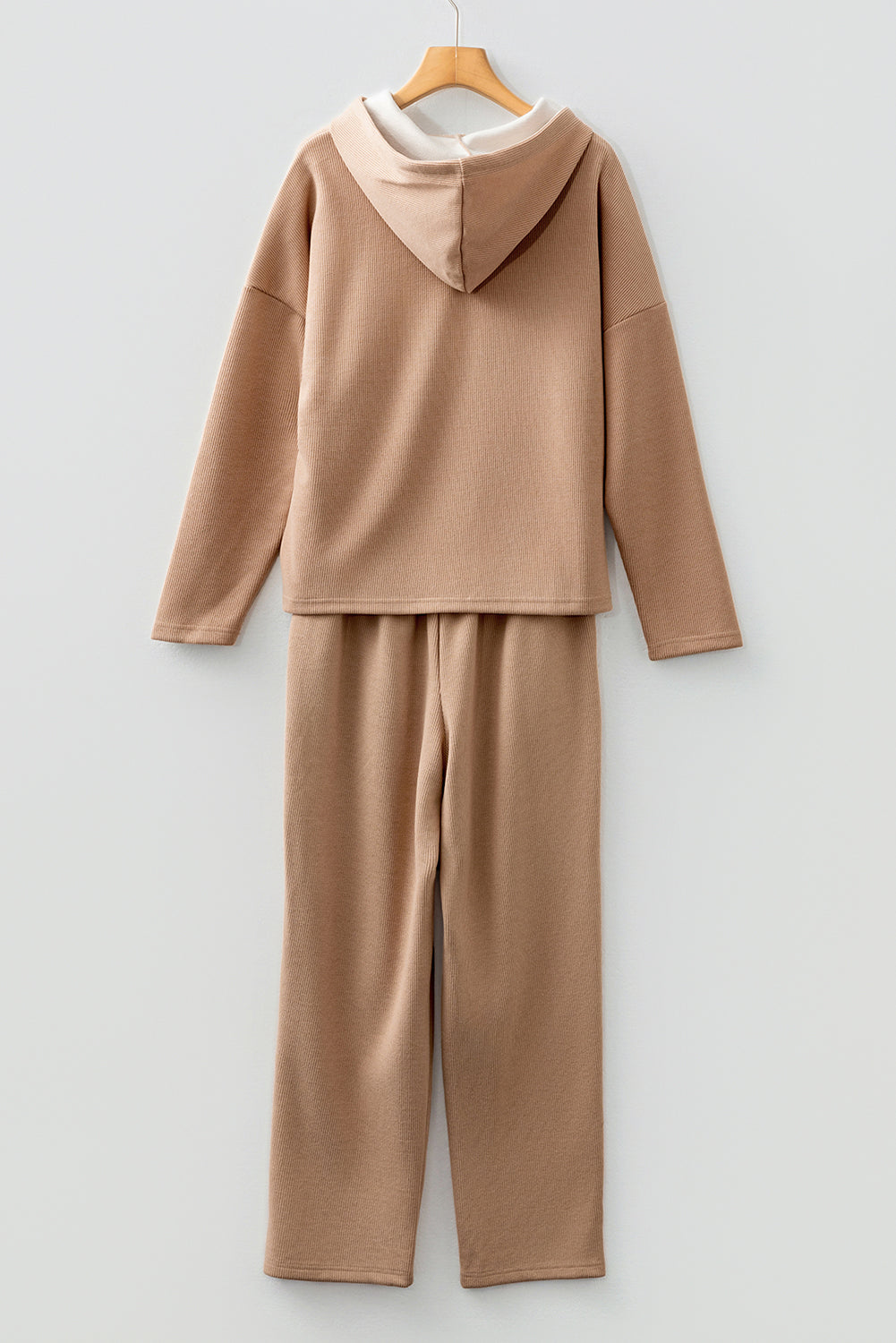 Parchment Leopard Drawstring Pullover Hoodie and High Waist Pants Corduroy Suit