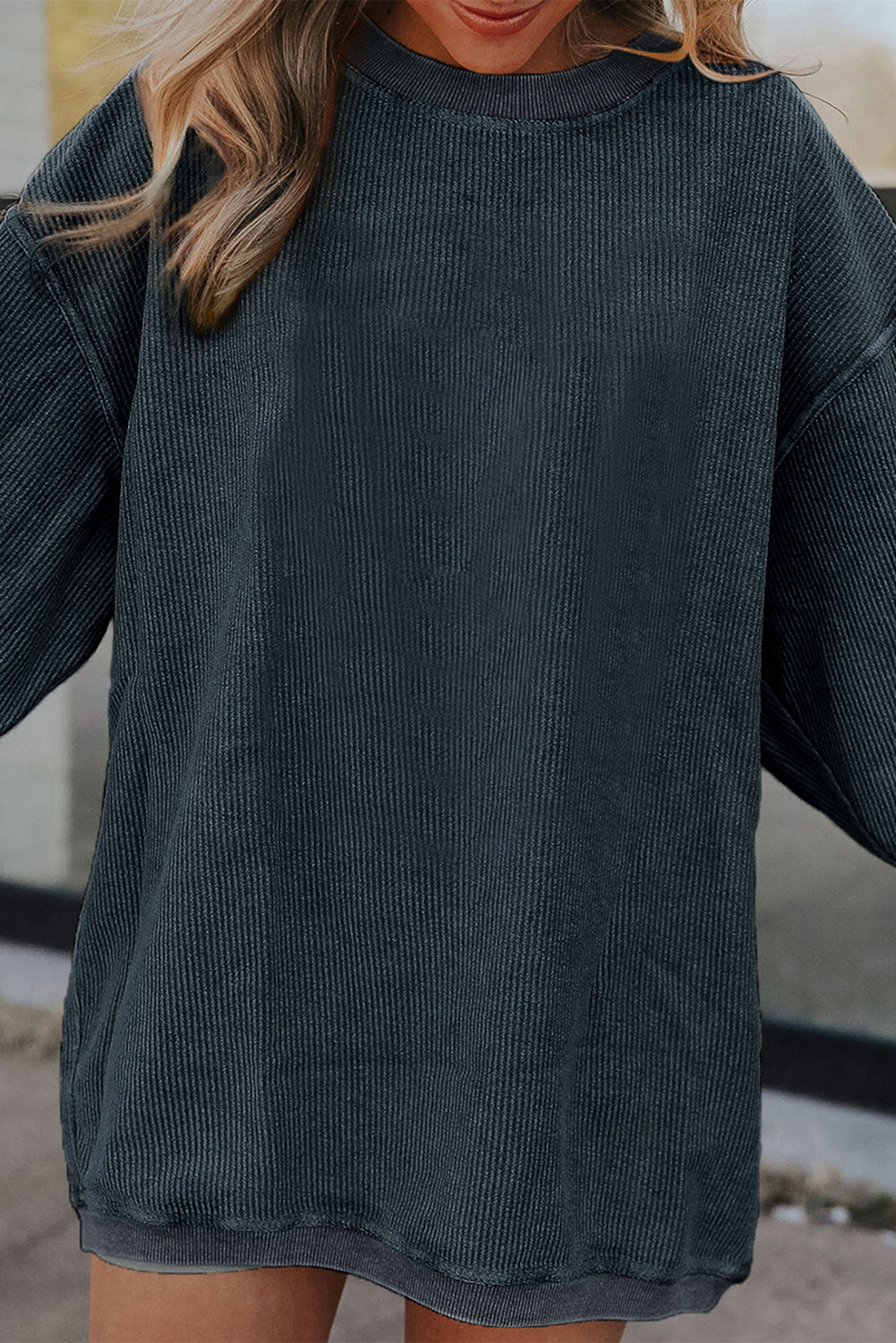 Strawberry Pink Ribbed Corduroy Oversized Sweatshirt