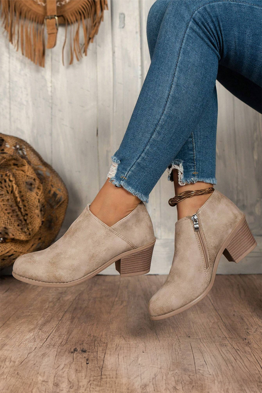 Coffee Tulip Opening Suede Ankle Boots