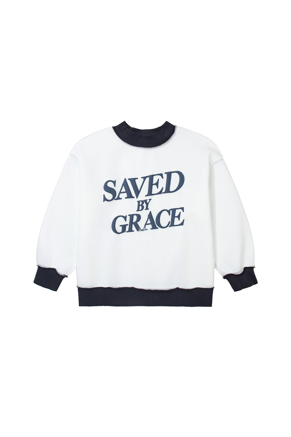 Beige SAVED BY GRACE Letter Print Color Block Mock Neck Plus Size Sweatshirt