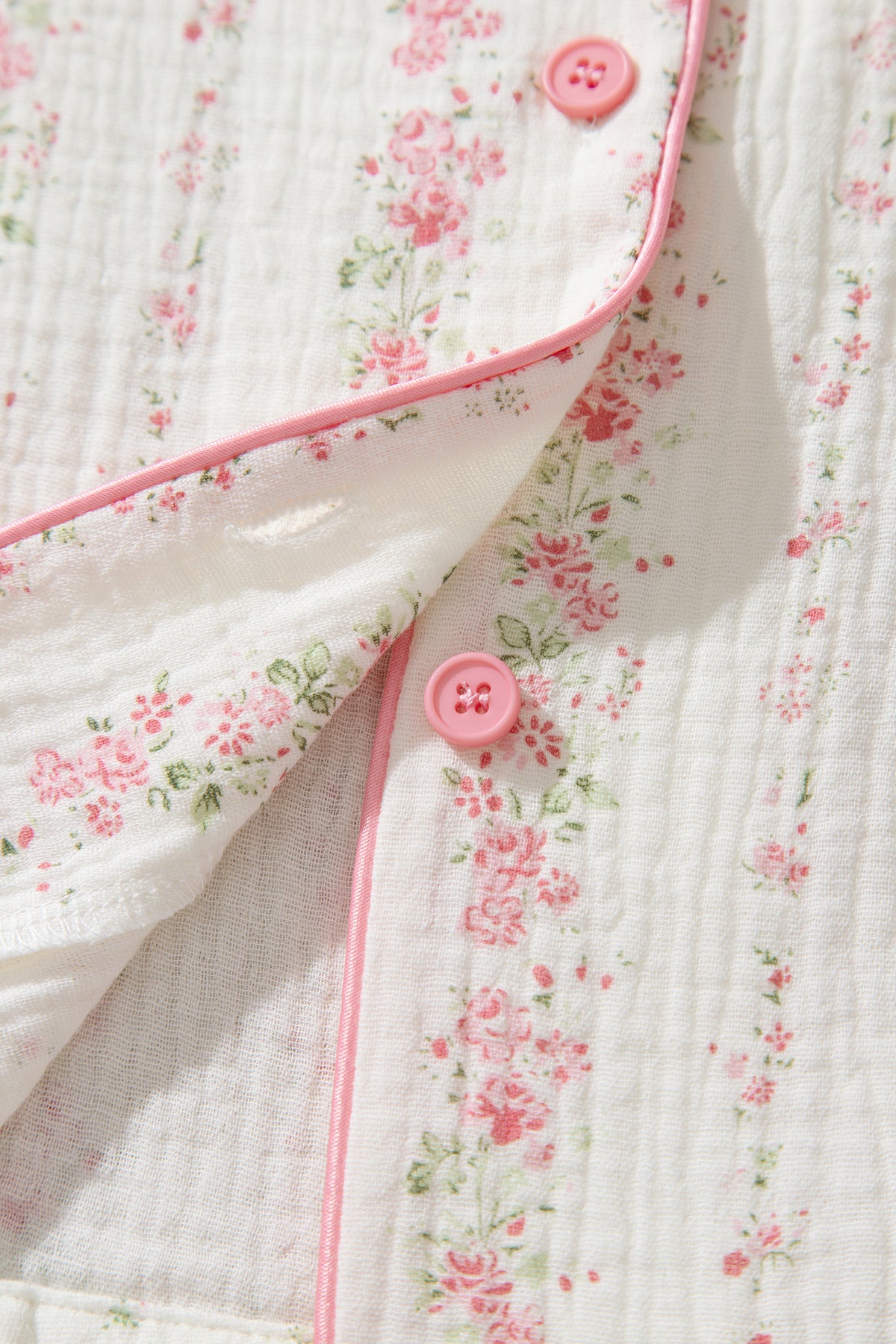 Pink Floral Print Long Sleeve Button Front Shirt Pajama Pant Set