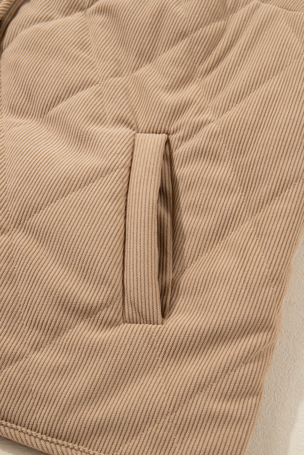 Camel Plus Size Quilted Cord Snap Button Vest Jacket