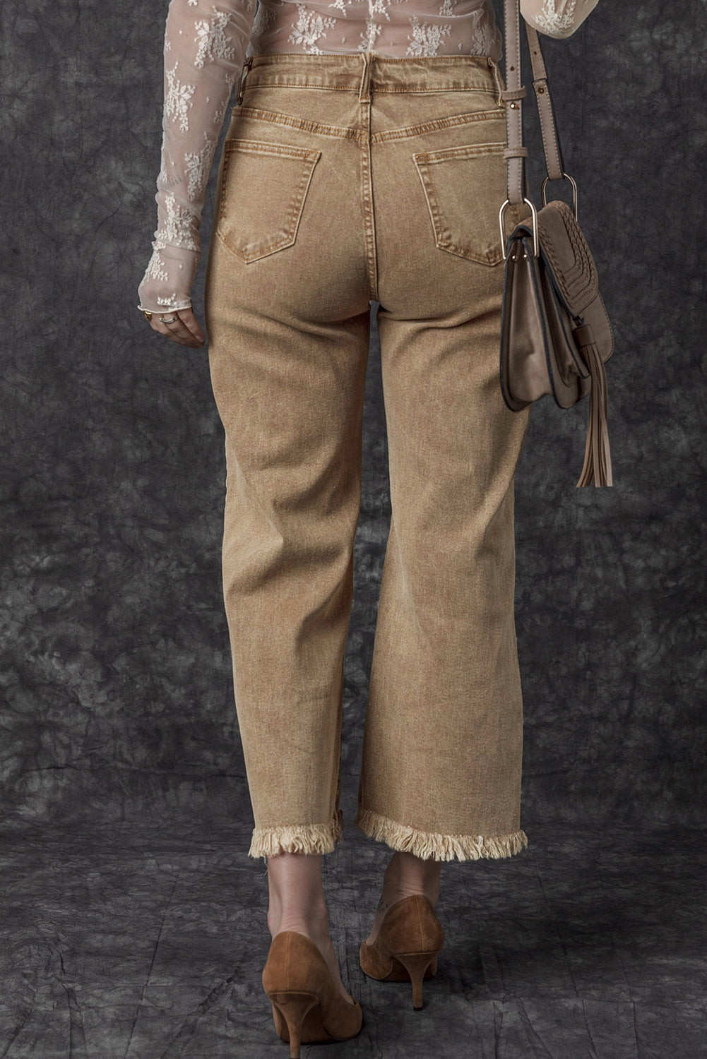 Peach Blossom Acid Washed High Rise Cropped Wide Leg Jeans