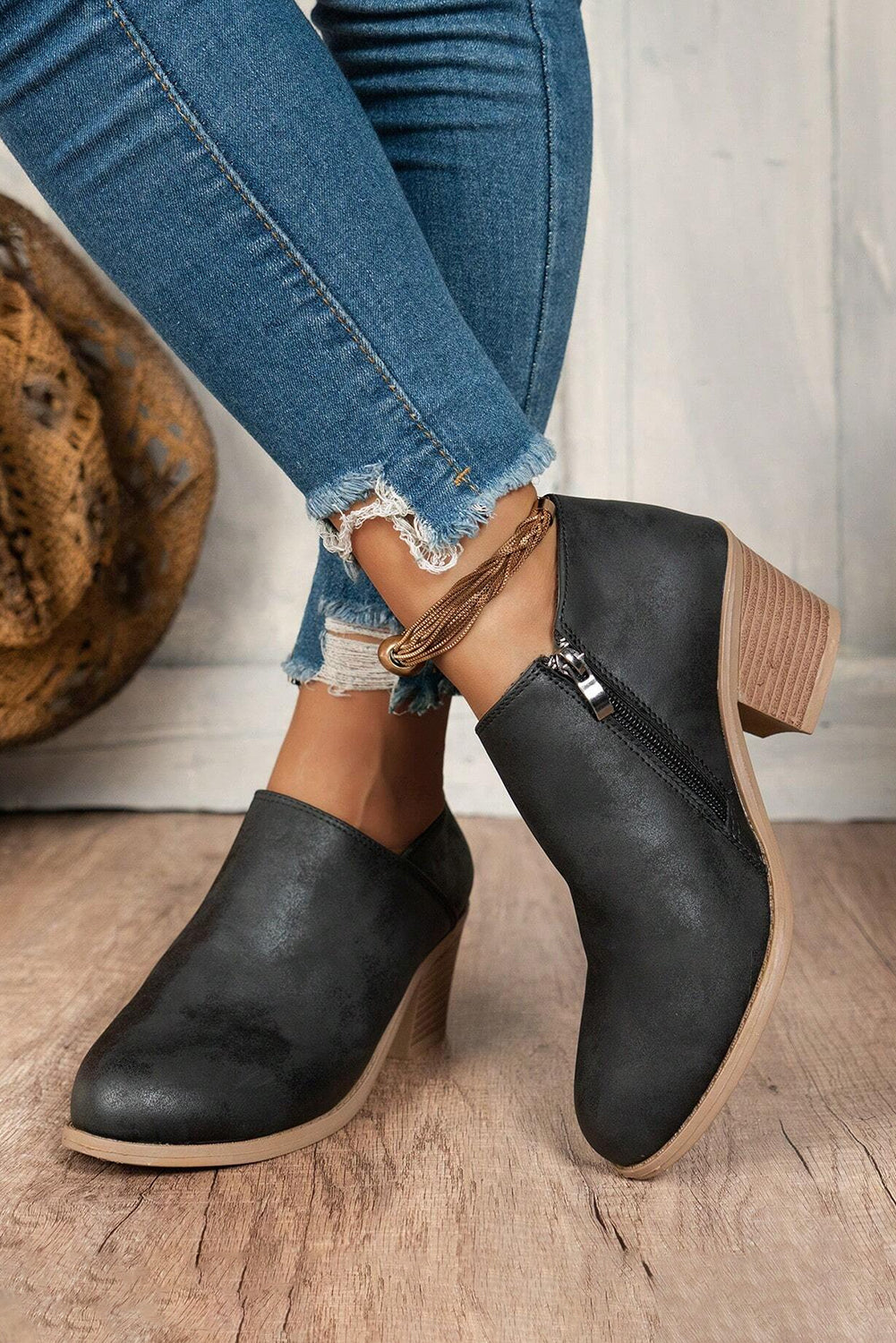 Coffee Tulip Opening Suede Ankle Boots