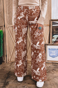 Khaki Patchwork Print Casual Shift Jeans