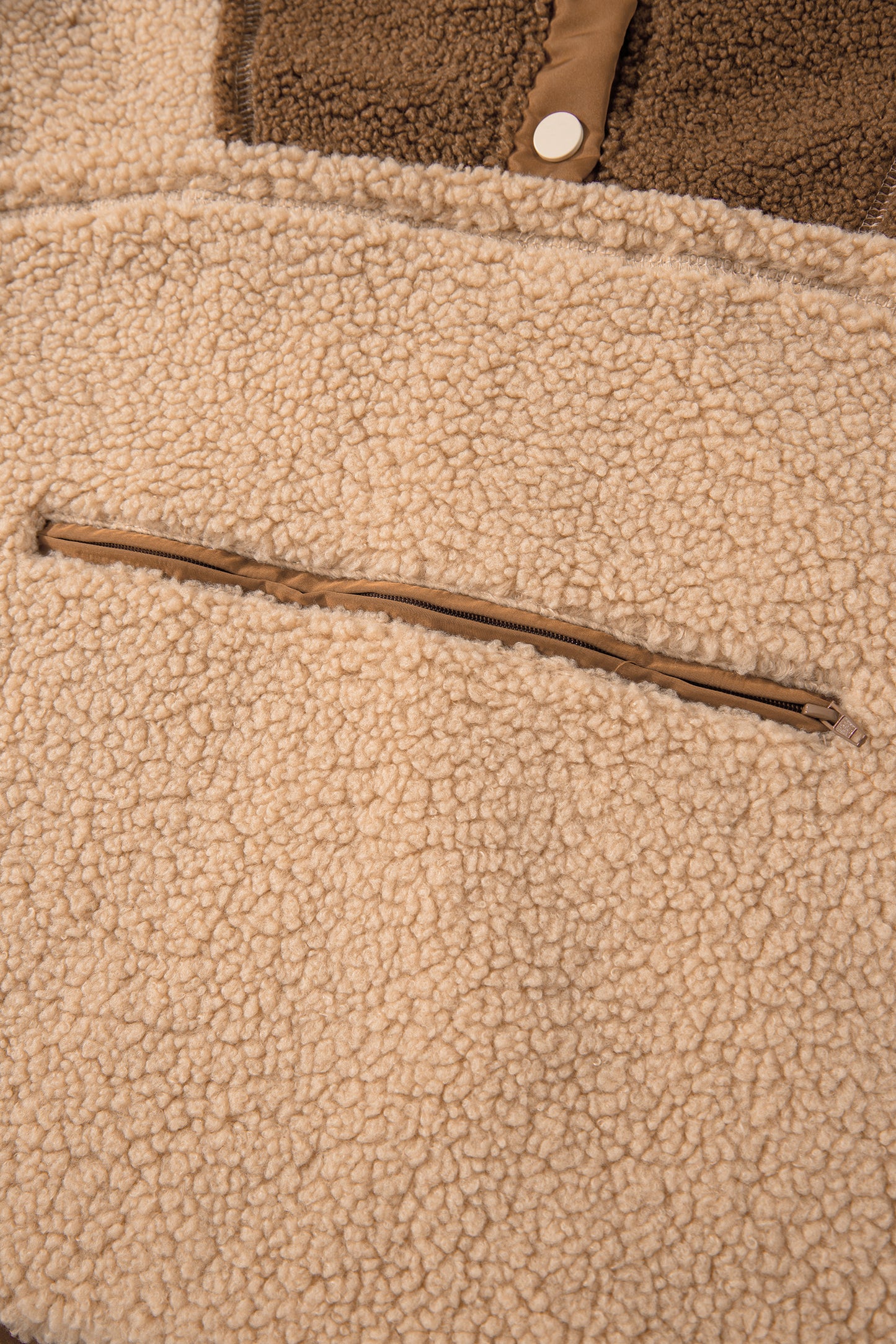 Straw Yellow 2-tone Color Block Patchwork Half Button Sherpa Sweatshirt