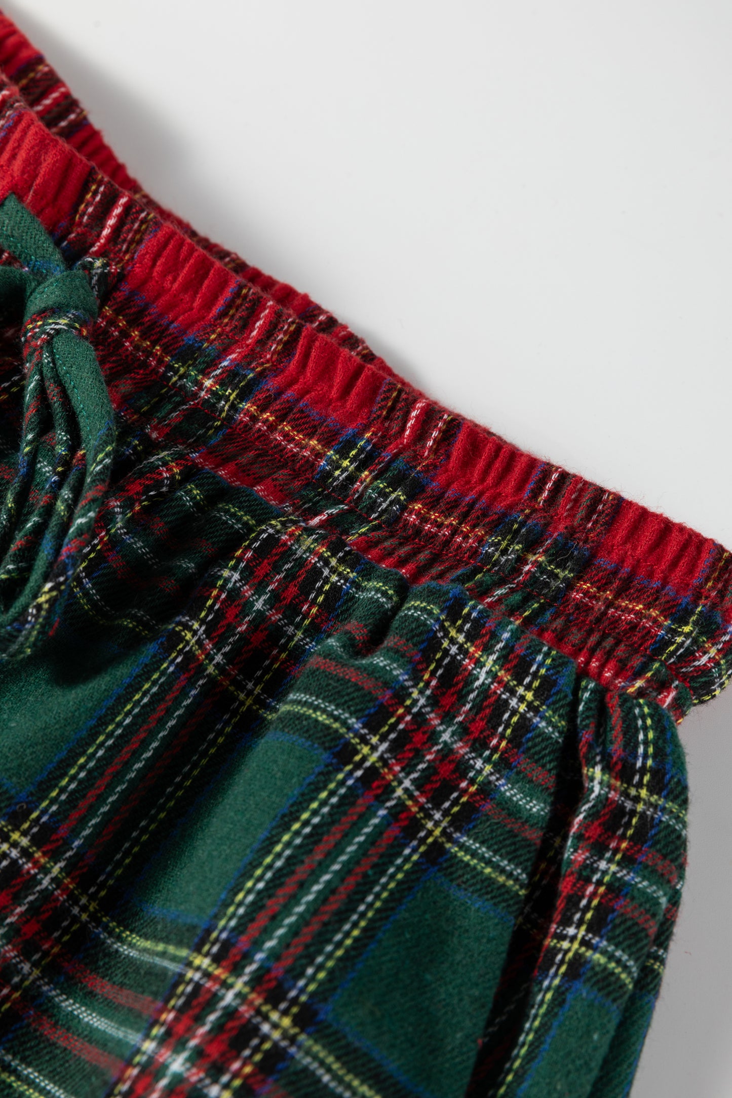 Red Plaid Contrast Patched Christmas Holiday Long Sleeve Shirt and Short 2pcs Pajama Set