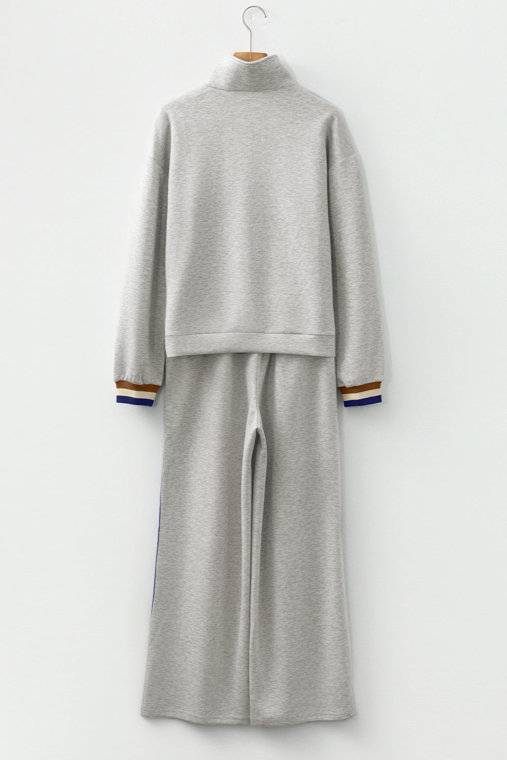 Apricot Striped Patchwork Quarter Zip Pullover Loose Pant Set