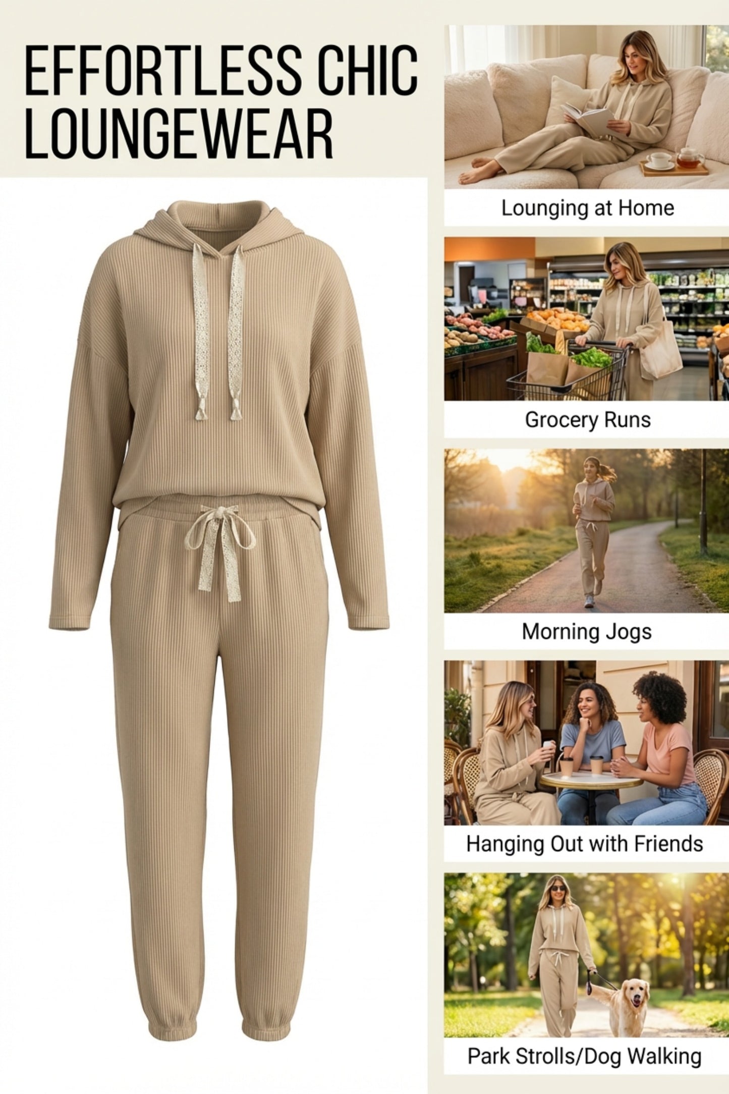 Parchment Leopard Drawstring Pullover Hoodie and High Waist Pants Corduroy Suit