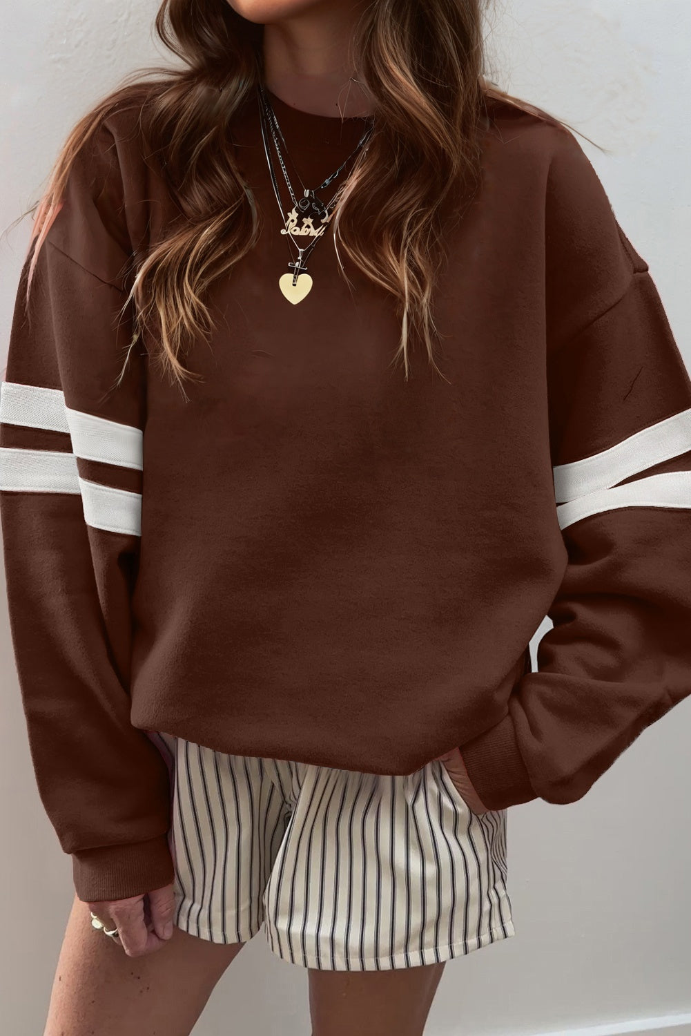 Navy Blue Varsity Striped Detail Drop Shoulder Oversized Sweatshirt