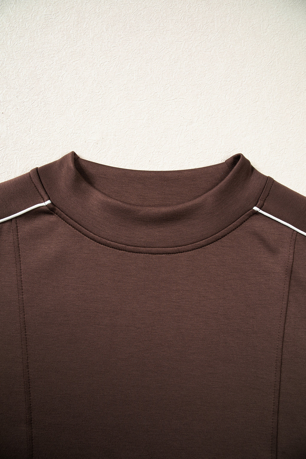 Coffee Sporty Piping Trim Mock Neck Pullover Relaxed 2pcs Pant Set