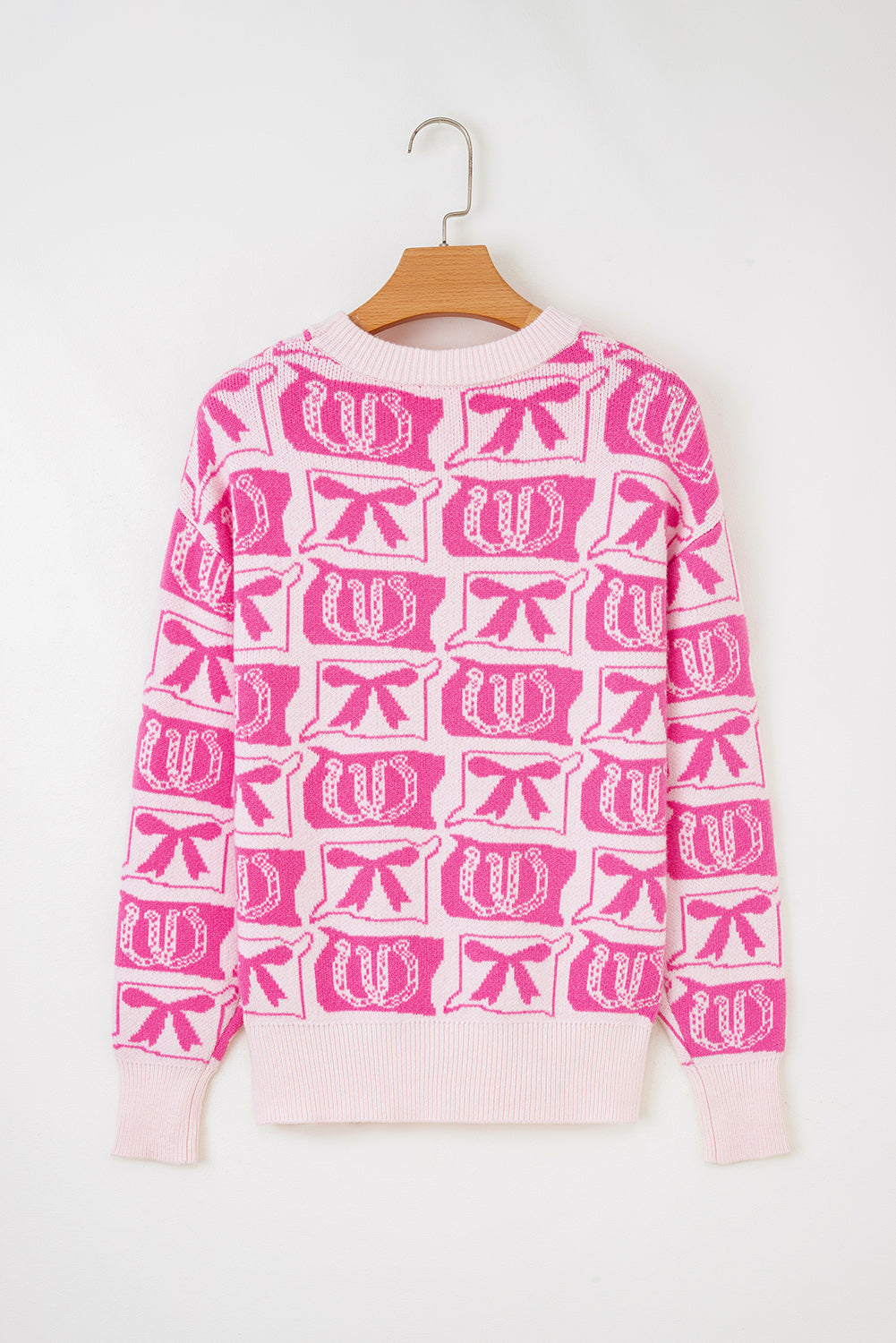 Black Bows & Horseshoes Pattern Western Fashion Print Sweater