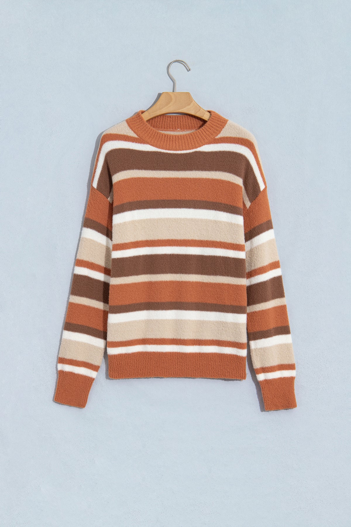 Orange Stripe Dropped Shoulder Loose Pullover Sweater