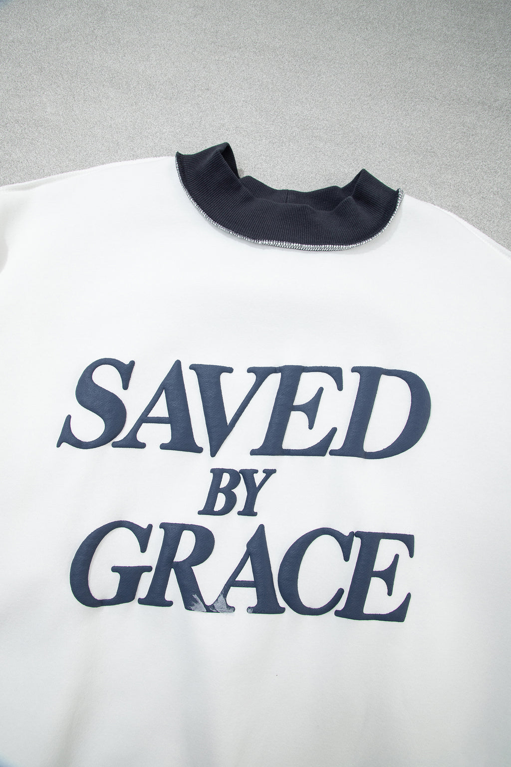 Beige SAVED BY GRACE Letter Print Color Block Mock Neck Plus Size Sweatshirt