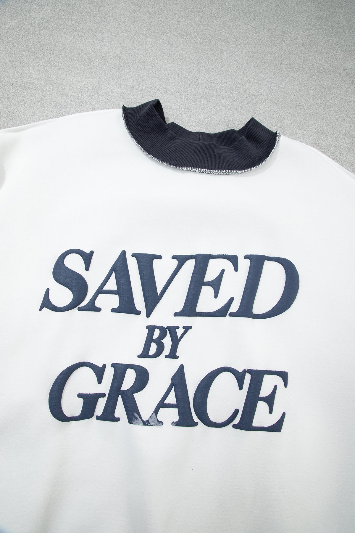 Beige SAVED BY GRACE Letter Print Color Block Mock Neck Plus Size Sweatshirt