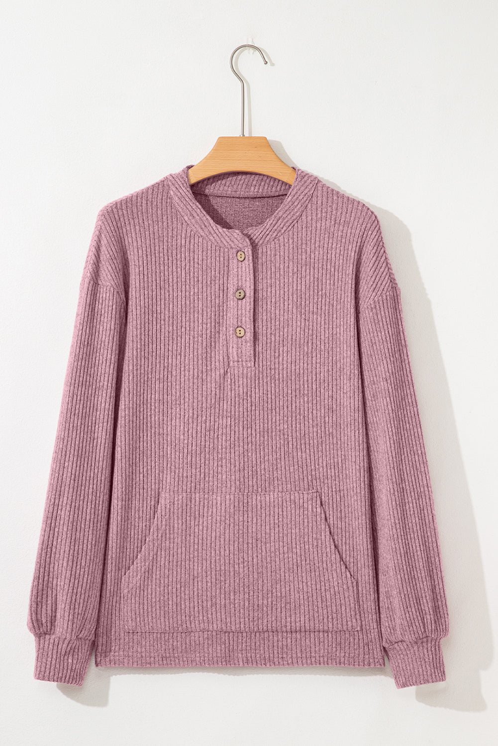 Clearly Aqua Ribbed Texture Drop Shoulder Henley Knit Top
