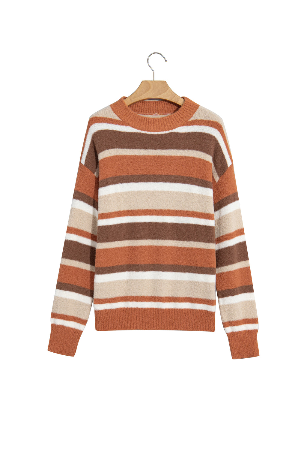 Orange Stripe Dropped Shoulder Loose Pullover Sweater