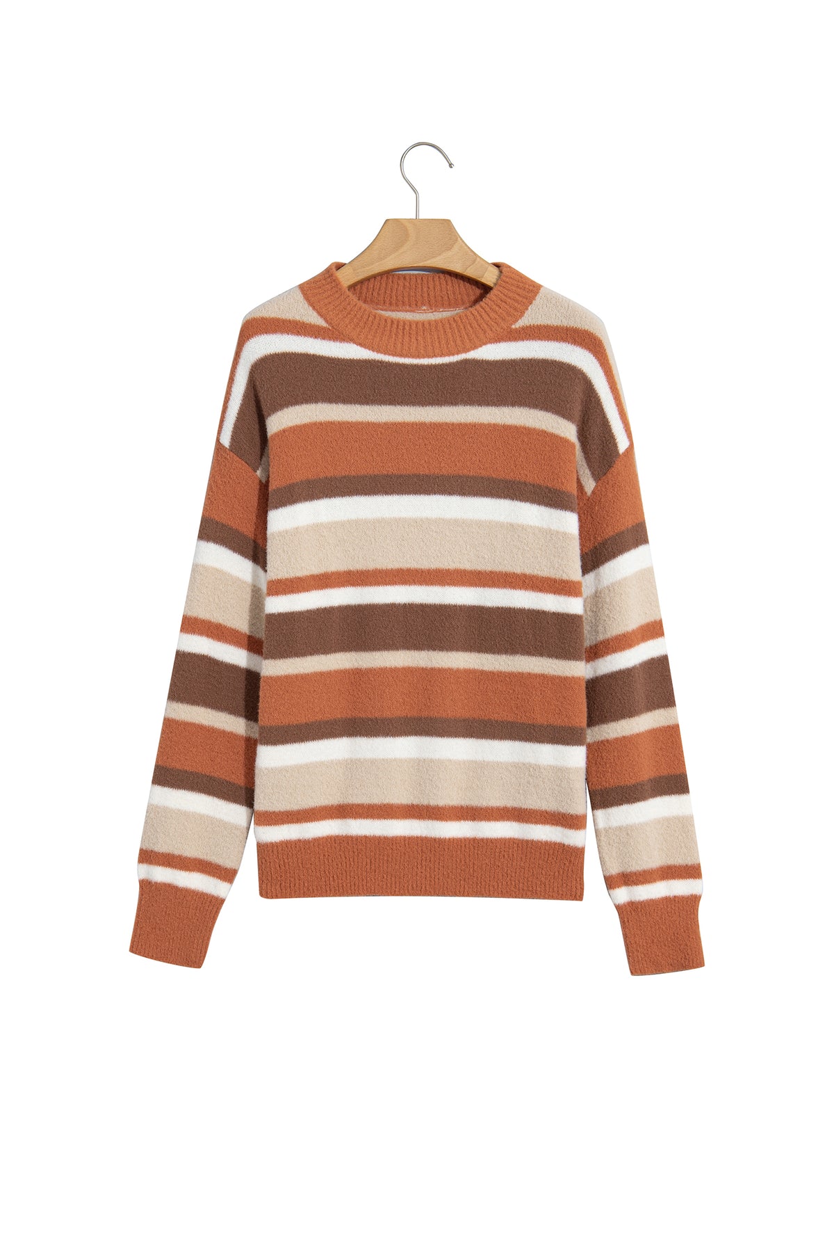 Orange Stripe Dropped Shoulder Loose Pullover Sweater
