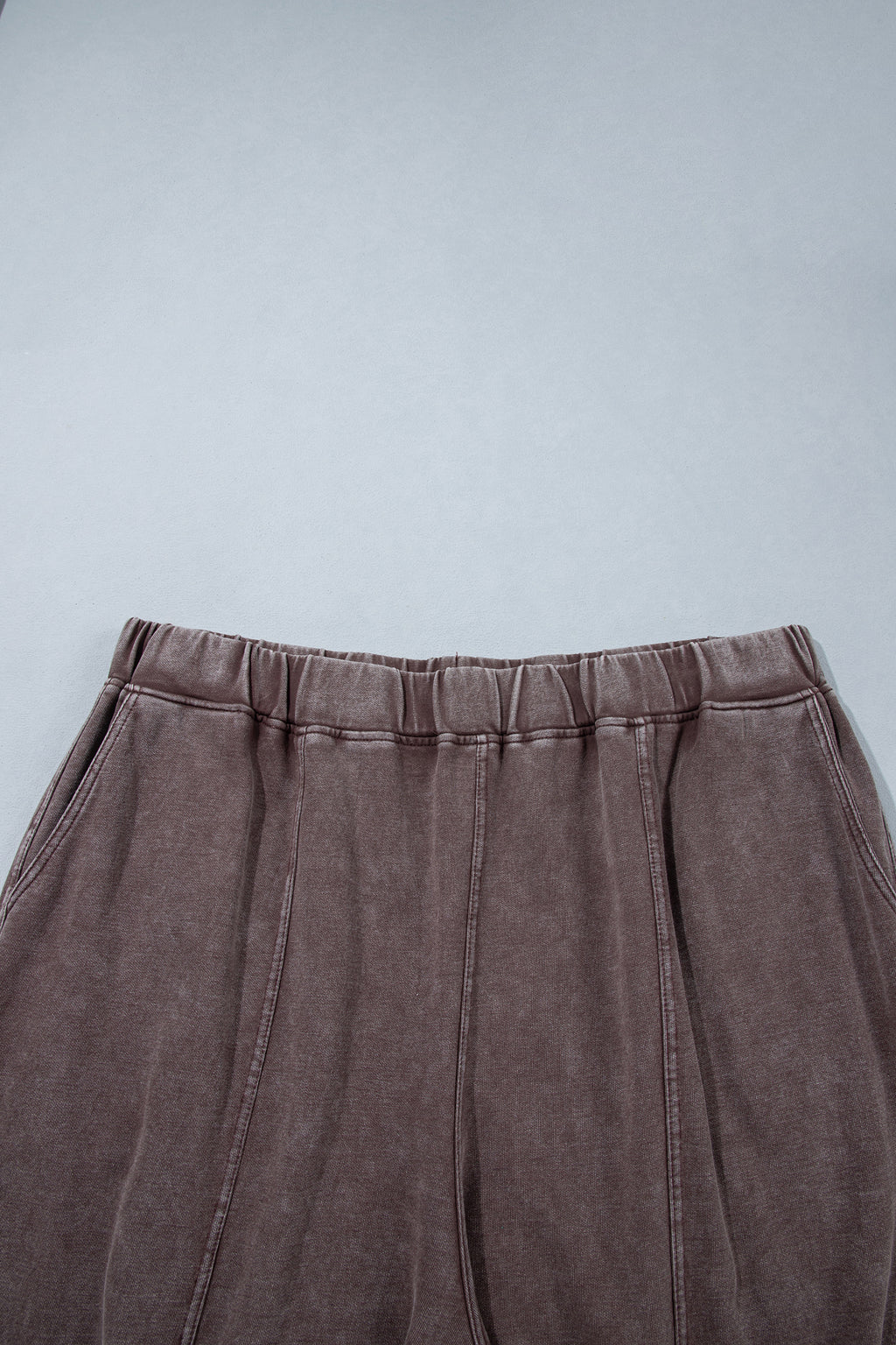 Coffee Mineral Wash Elastic Waistband Plus Size Barrel Pants