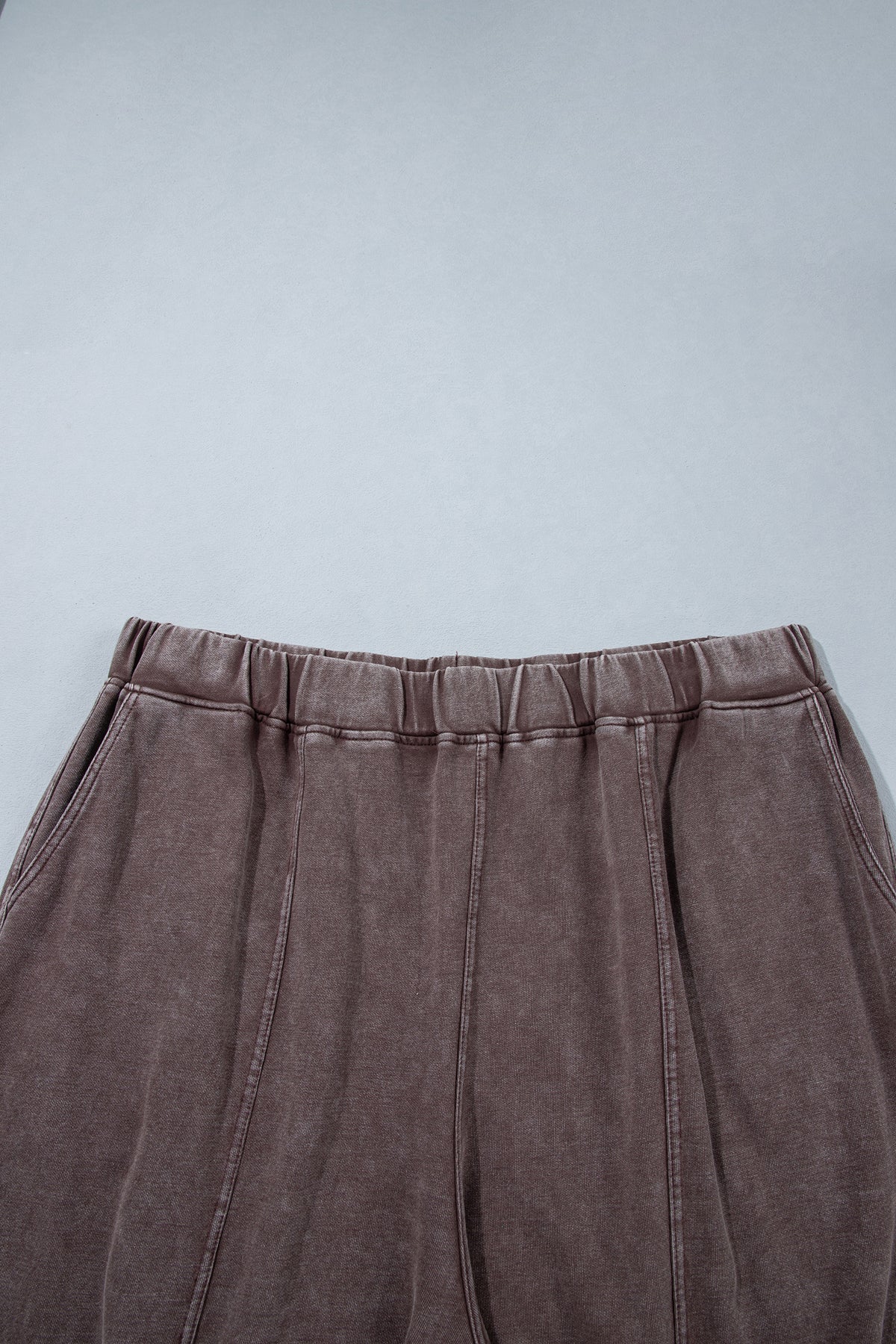 Coffee Mineral Wash Elastic Waistband Plus Size Barrel Pants