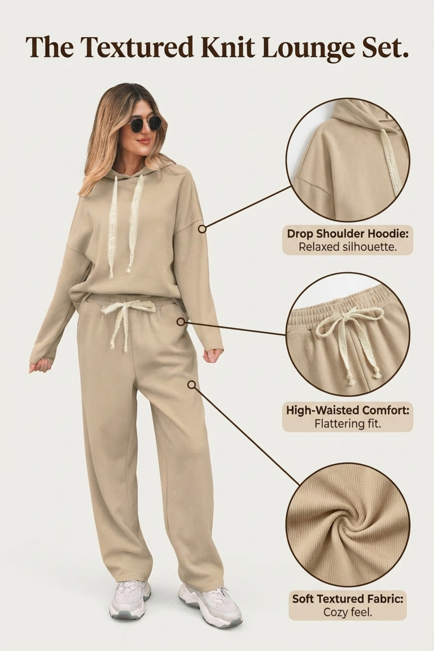 Parchment Leopard Drawstring Pullover Hoodie and High Waist Pants Corduroy Suit