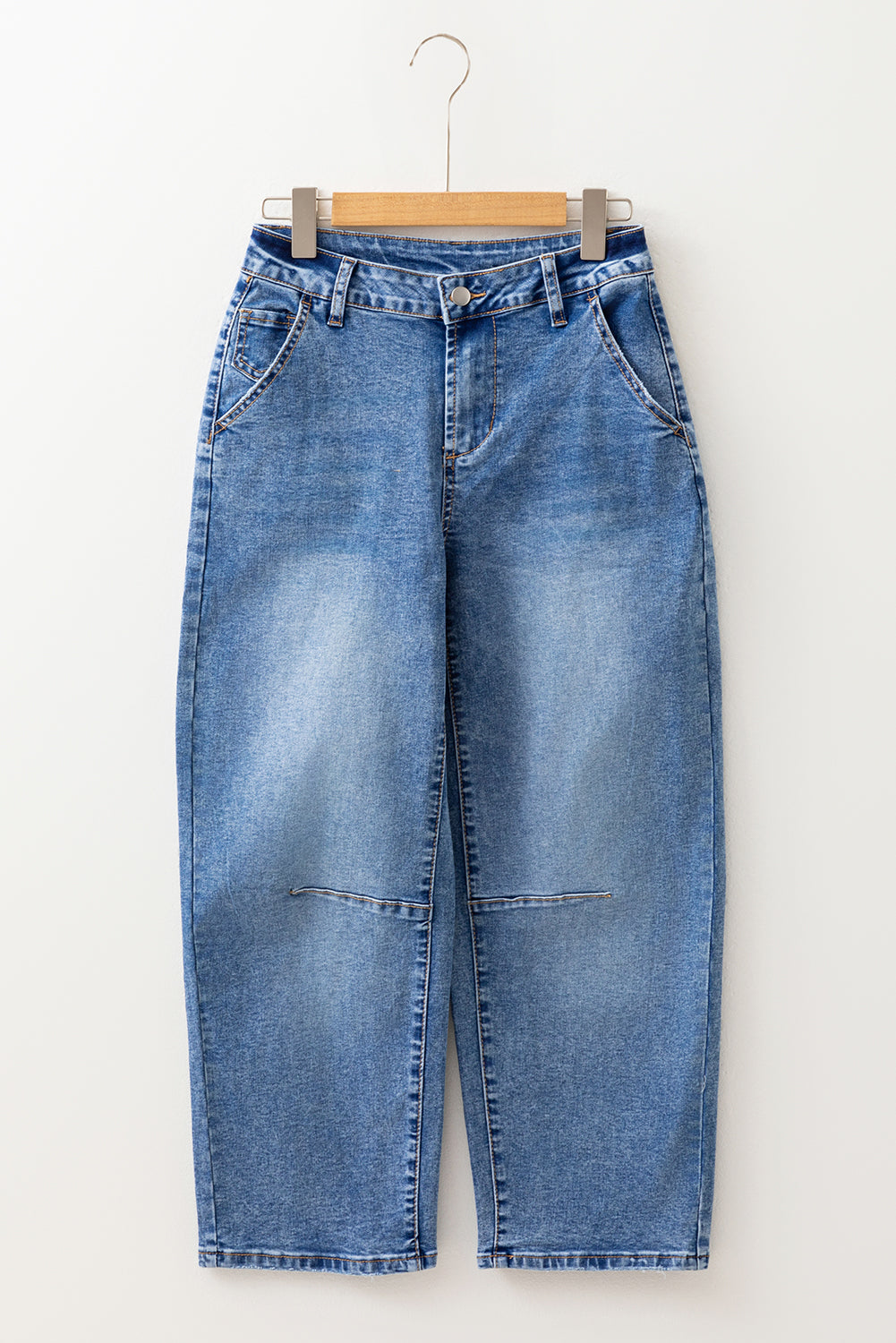 Dusk Blue Seam Detail Ankle Length Cropped BarrelJeans