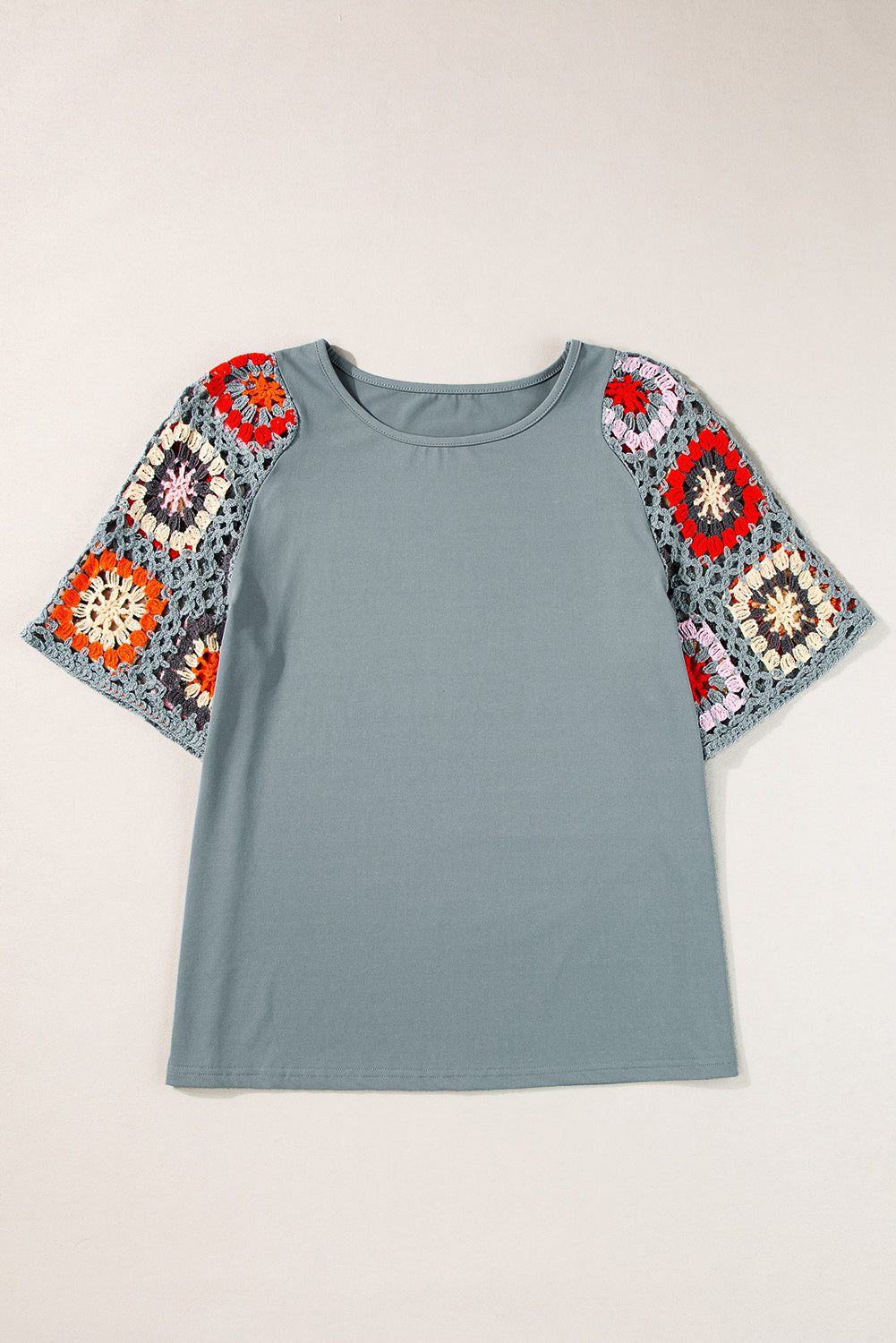 White Floral Crochet Short Sleeve Top