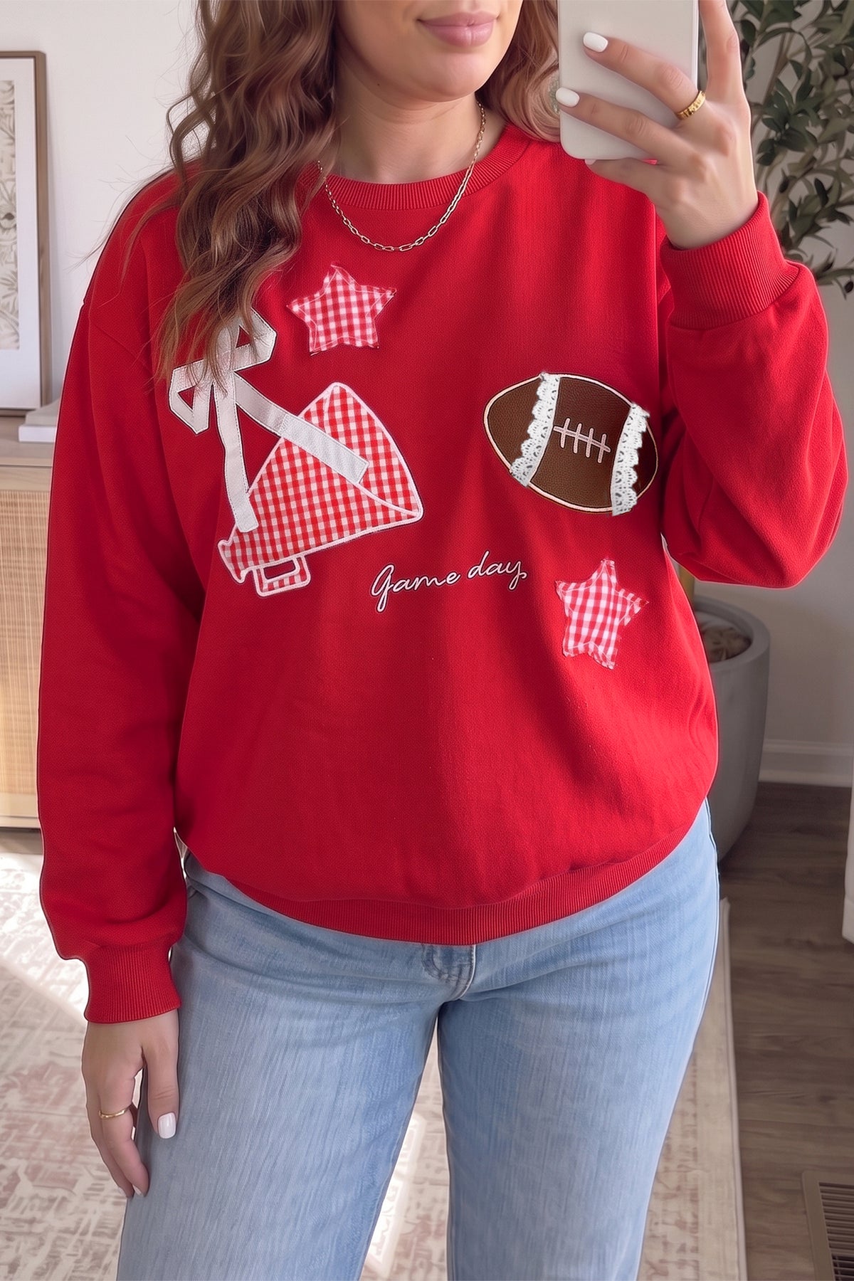 Black Rugby Game Day Patchwork Graphic Plus Size Sweatshirt