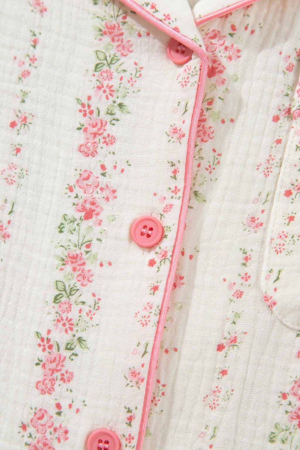 Pink Floral Print Long Sleeve Button Front Shirt Pajama Pant Set