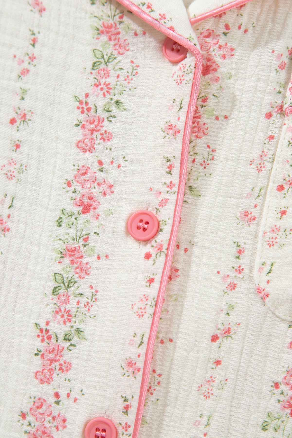 Pink Floral Print Long Sleeve Button Front Shirt Pajama Pant Set