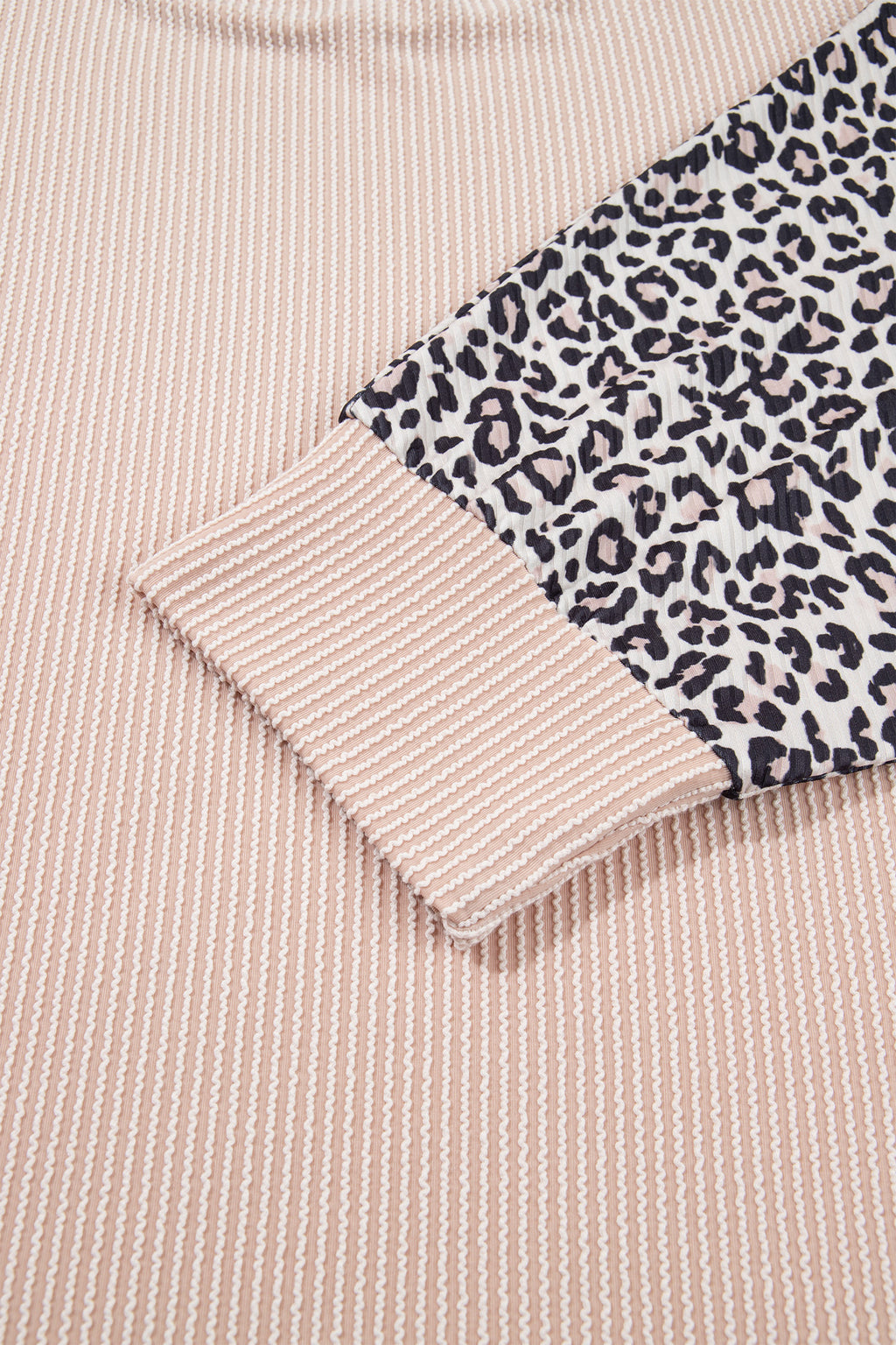 Light French Beige Leopard Print Ribbed Twist Long Sleeve Top Pants Plus Size Set