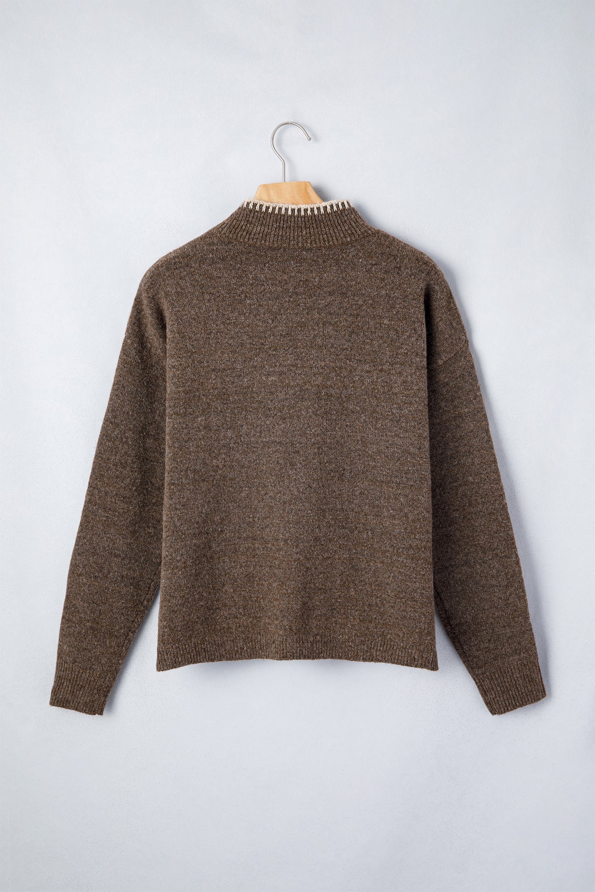 Chicory Coffee Floral Print High Neck Long Sleeve Sweater