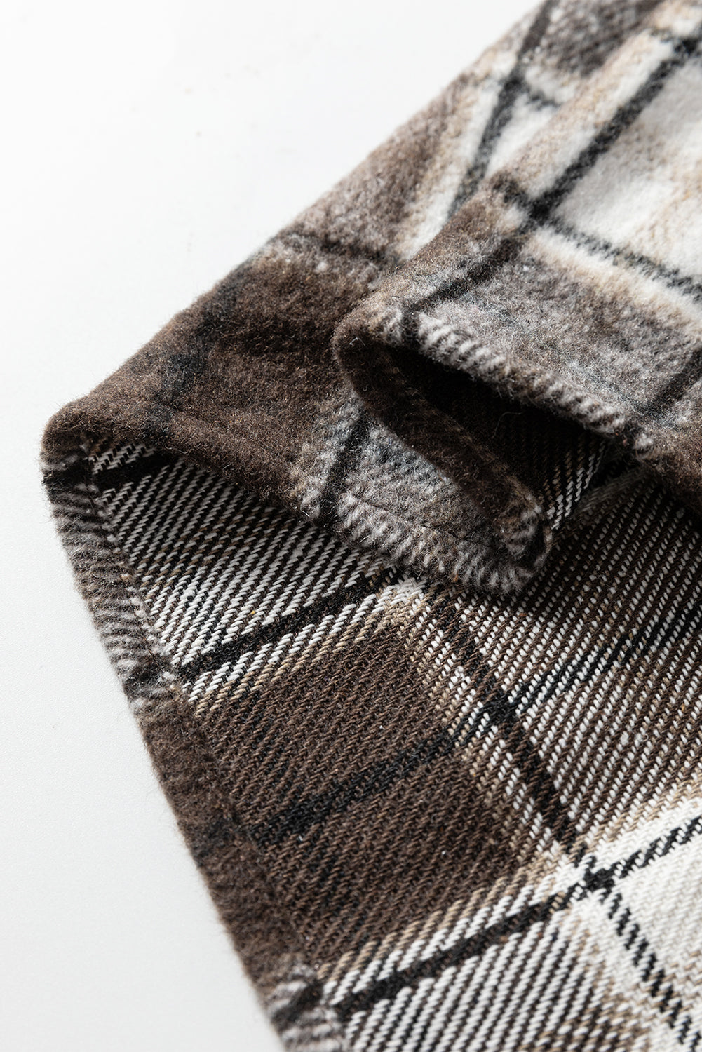 Dark Brown Flanel Plaid Single Chest Pocket Boyfriend Shacket