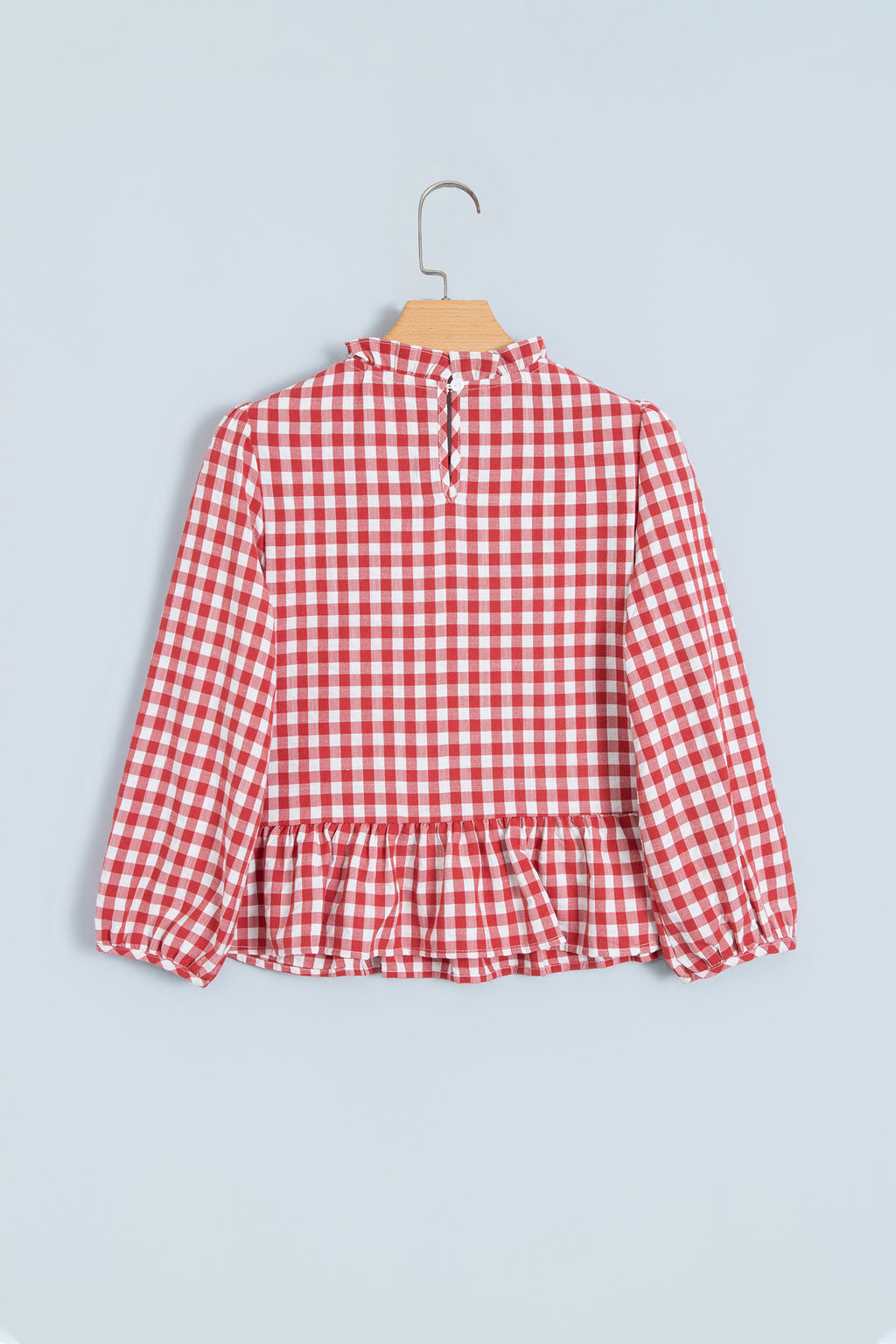 Green 3/4 Sleeve Shirred Plaid Peplum Top