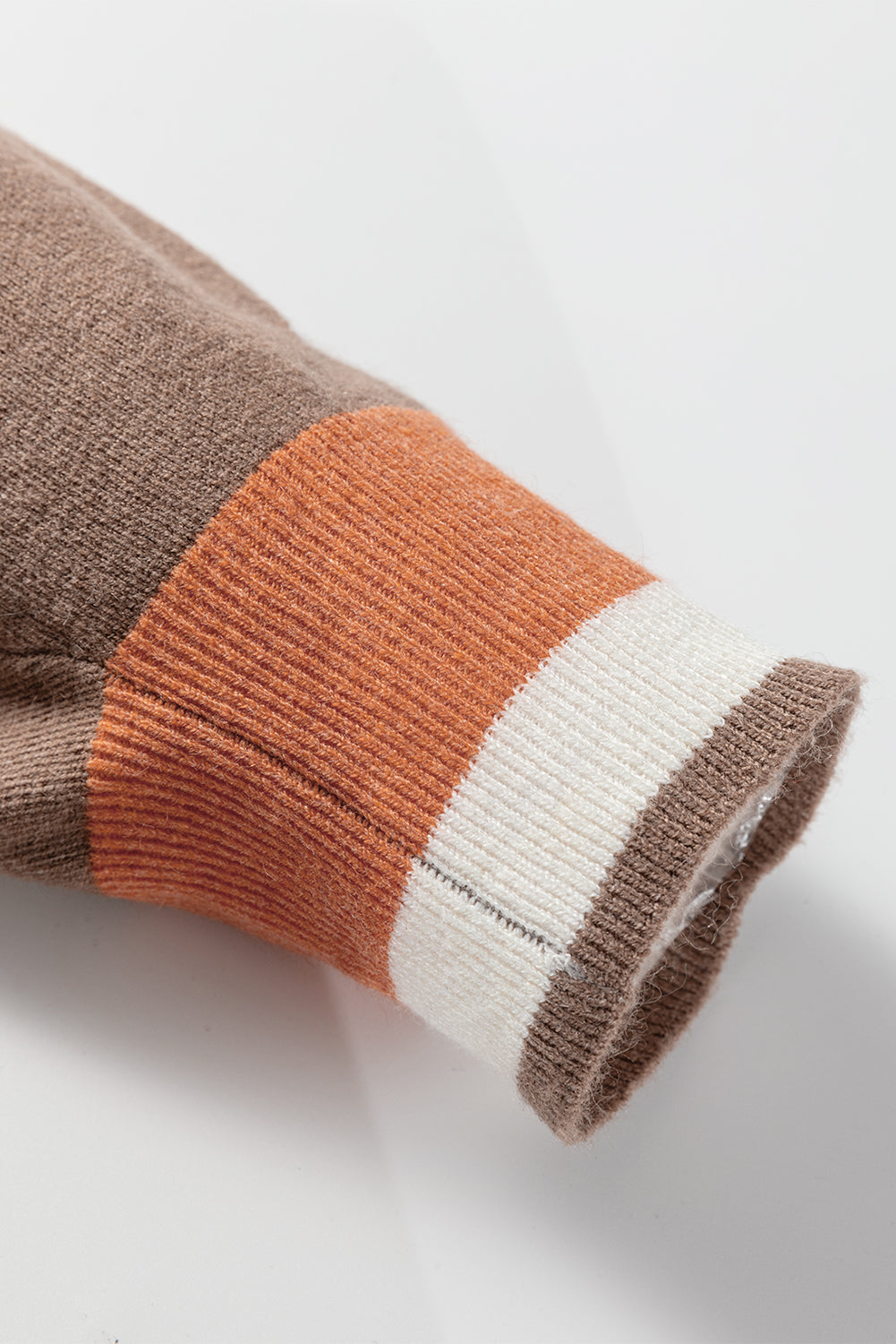 Gray Contrast Striped Trim V Neck Varsity Sweater